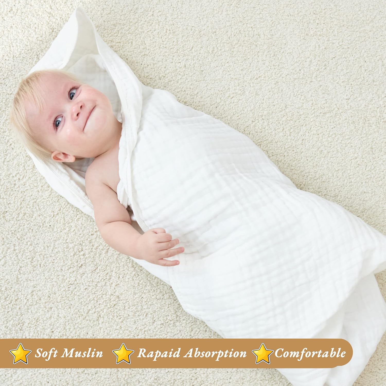 HardNok Manta de muselina para bebé, 6 capas, de algodón puro, transpirable y ligera, súper suave, manta multiusos para niños y niñas en todas las