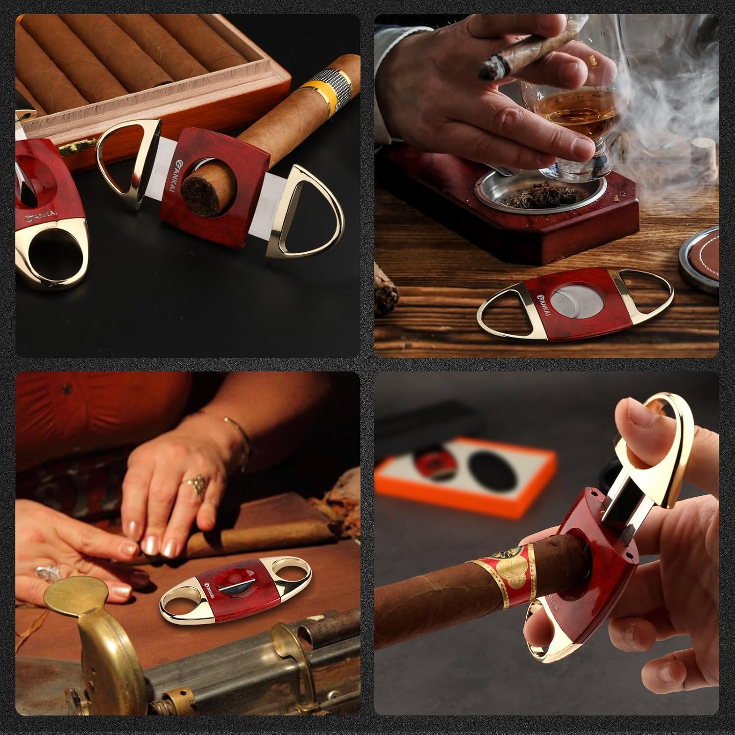 FANKAI Juego de cortadores de puros, cortadores en V, accesorios de guillotina de hasta 60, corte perfecto, regalo ideal para el día del padre,