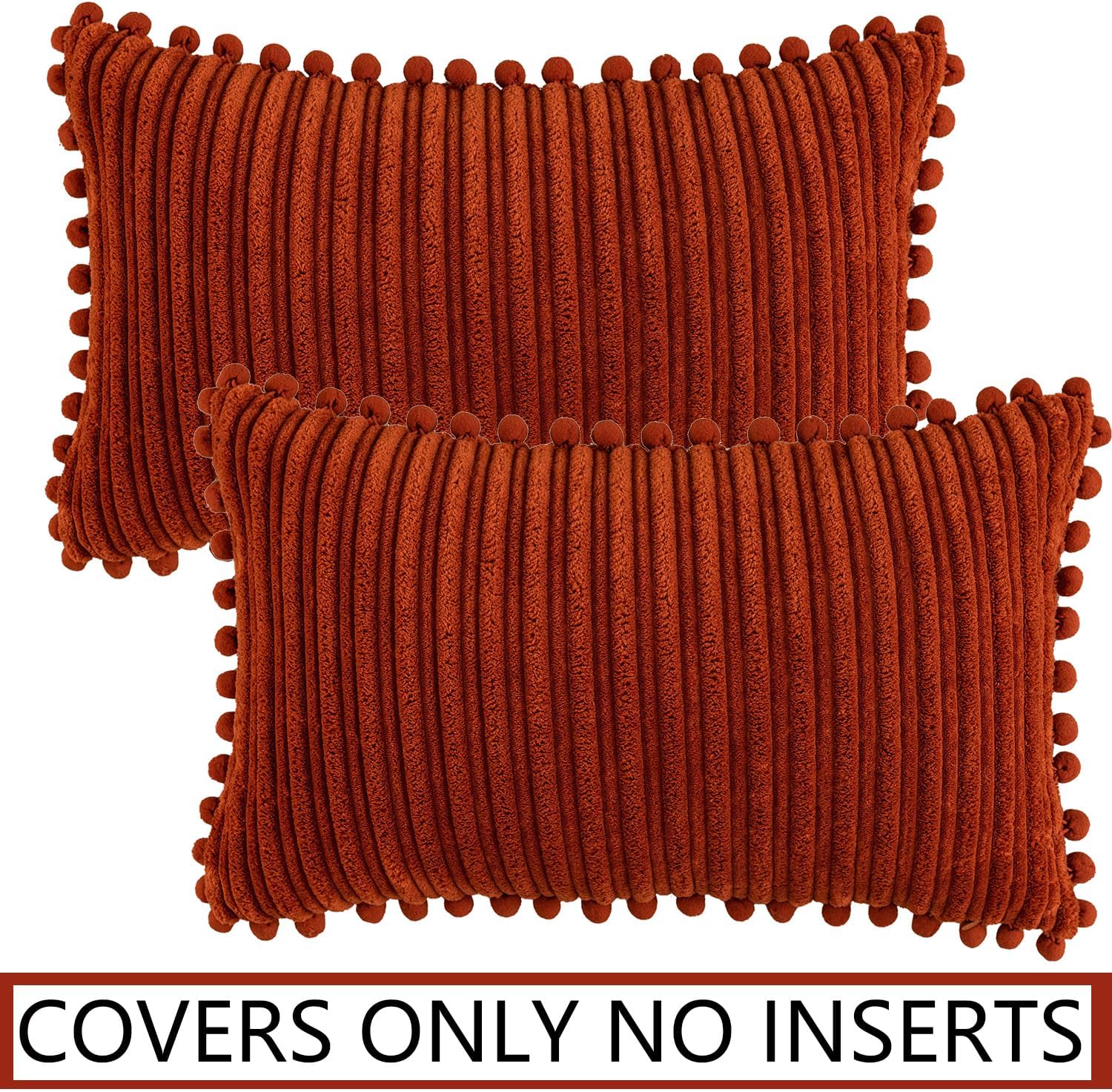 UGASA – Juego de 2 fundas de almohada decorativas de rayas bohemias con pompones, de franela suave, rectangular, para sofá, dormitorio, decoración
