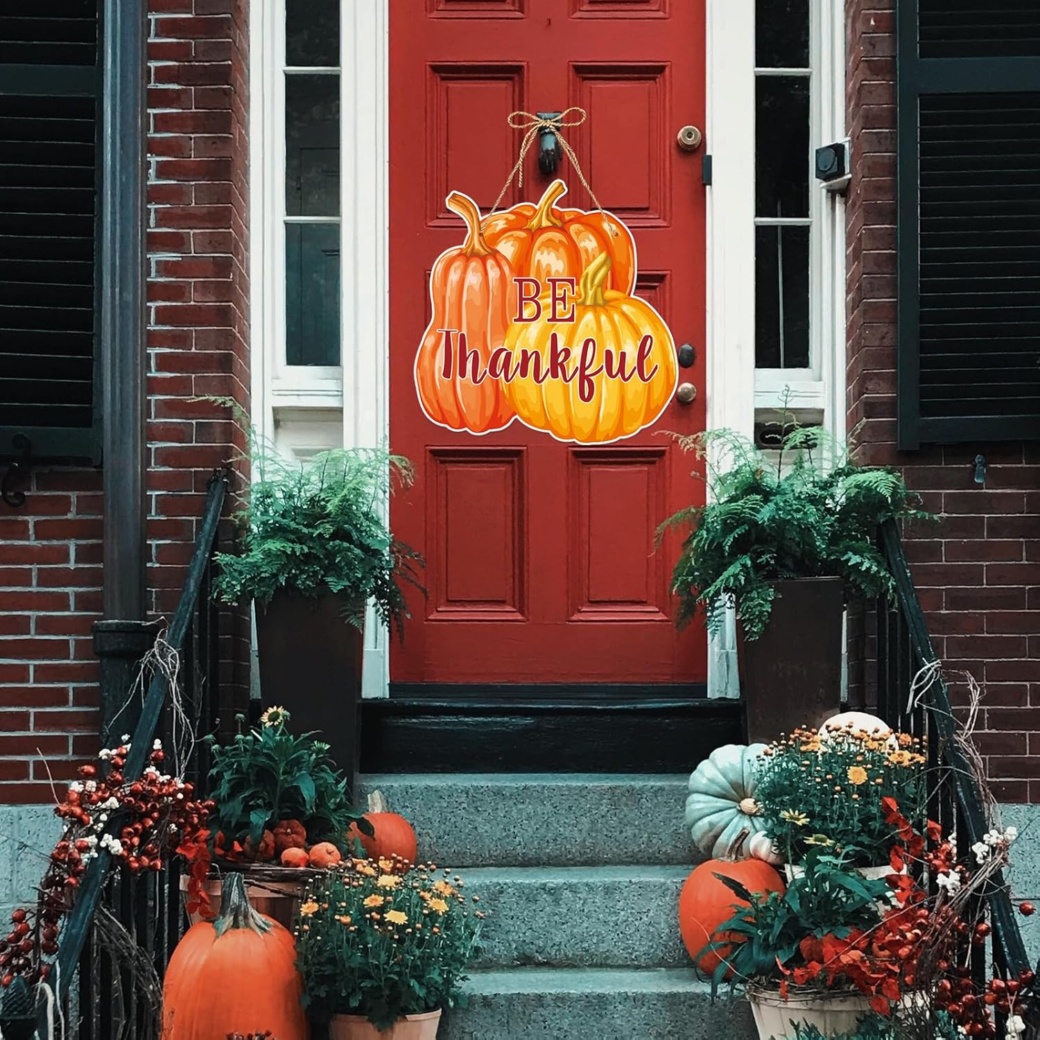 Decoración de otoño para colgar en la puerta delantera del hogar de Acción de Gracias, 3 piezas de otoño, calabaza, pavo, hojas de papel naranja,