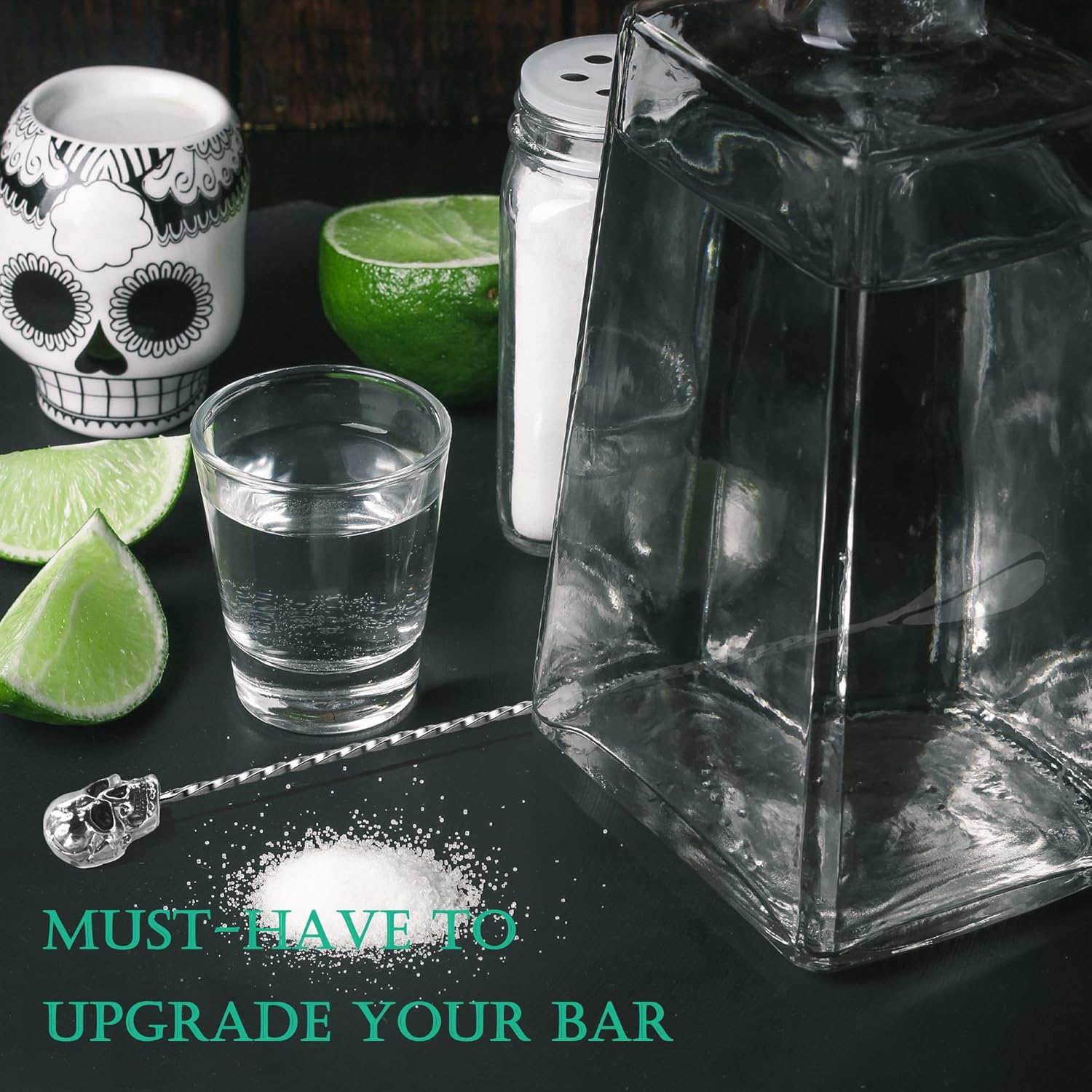 Homestia Cuchara de barra de calavera de acero inoxidable de 12 pulgadas, herramienta de barra plateada para bar barman hombres y mujeres, Acción de