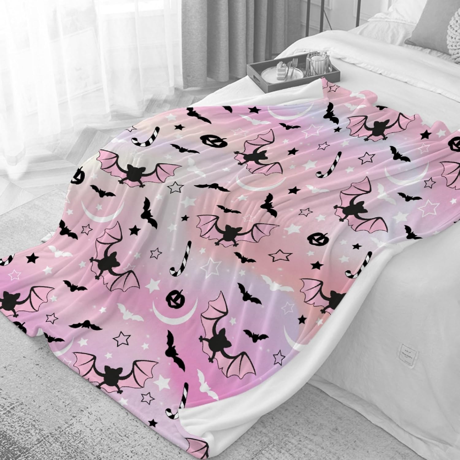 Manta estampada de luna, regalos para Halloween, manta para mujeres y hombres, suave y acogedora manta de forro polar para sofá, sala de estar,