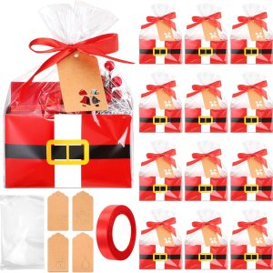 Fuutreo 30 cestas vacías de regalo de Papá Noel con cesta de celofán, bolsas de cintas, etiquetas de regalo de Navidad, cesta de regalo vacía a Fuutreo 30 cestas vacías de regalo de Papá Noel con cesta de celofán, bolsas de cintas, etiquetas de regalo de Navidad, cesta de regalo vacía a