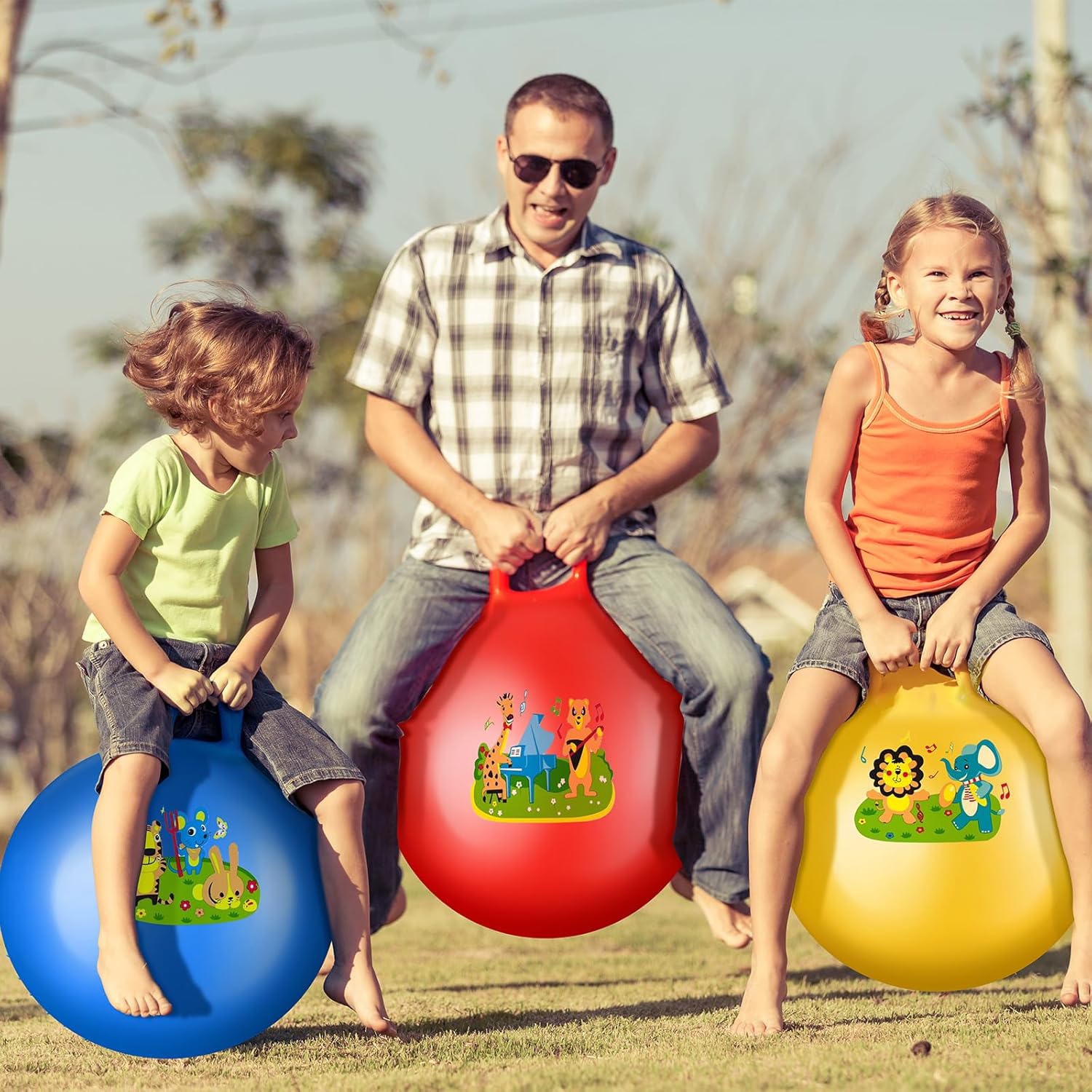 6 bolas hinchables, 22 pulgadas inflables de estilo animal, bola de rebote con asa, juguetes de salto de ejercicio para juegos de interiores y