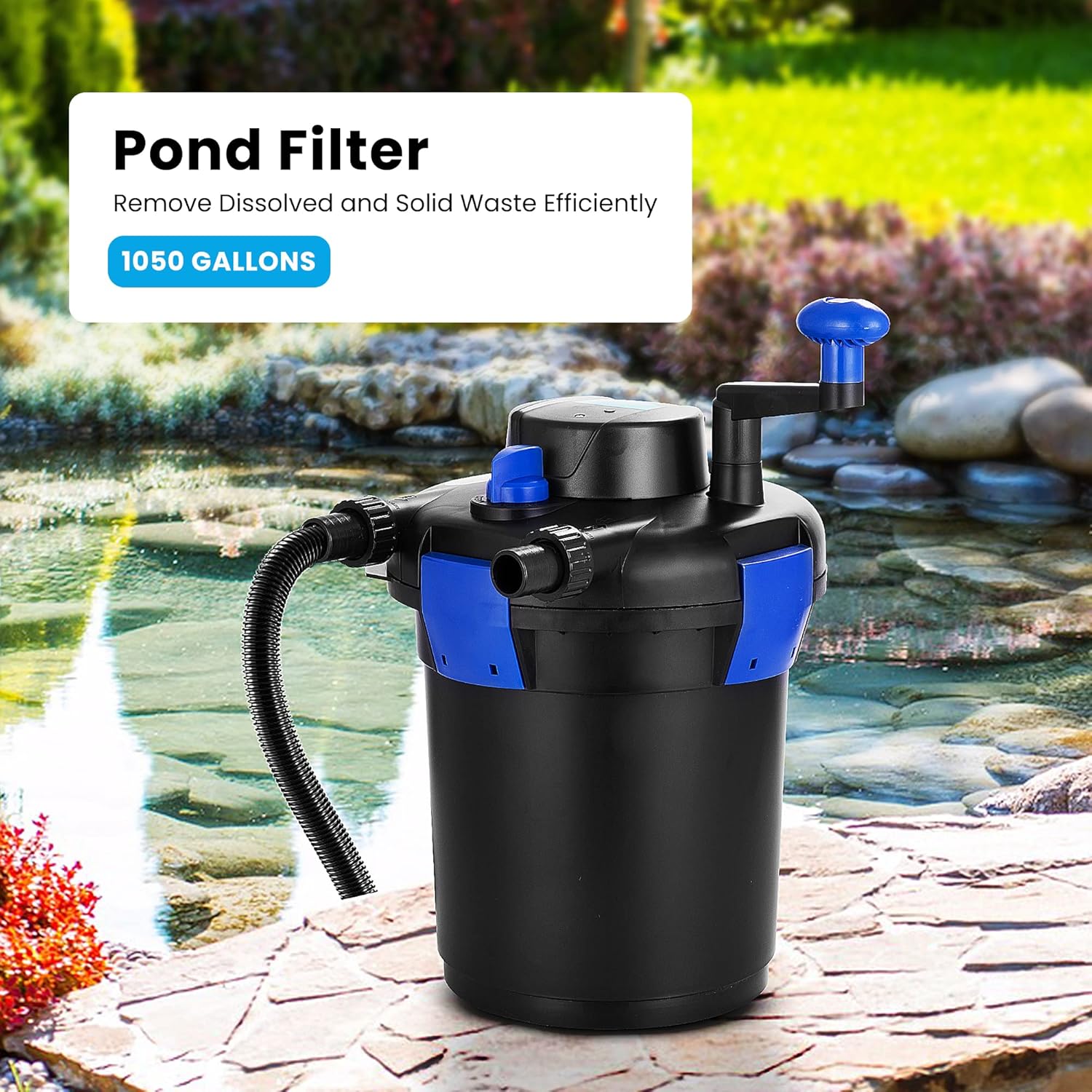 VIVOHOME Filtro biológico presurizado para estanques con luz de 9 vatios, adecuado para estanques Koi de hasta 500 galones o estanques ornamentales
