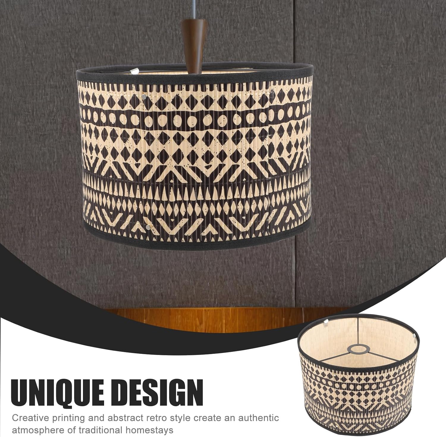 Pantalla de lámpara de bambú, pantalla de tambor vintage, pantalla de mesa, cubierta de lámpara de araña, accesorio de luz de repuesto para lámparas