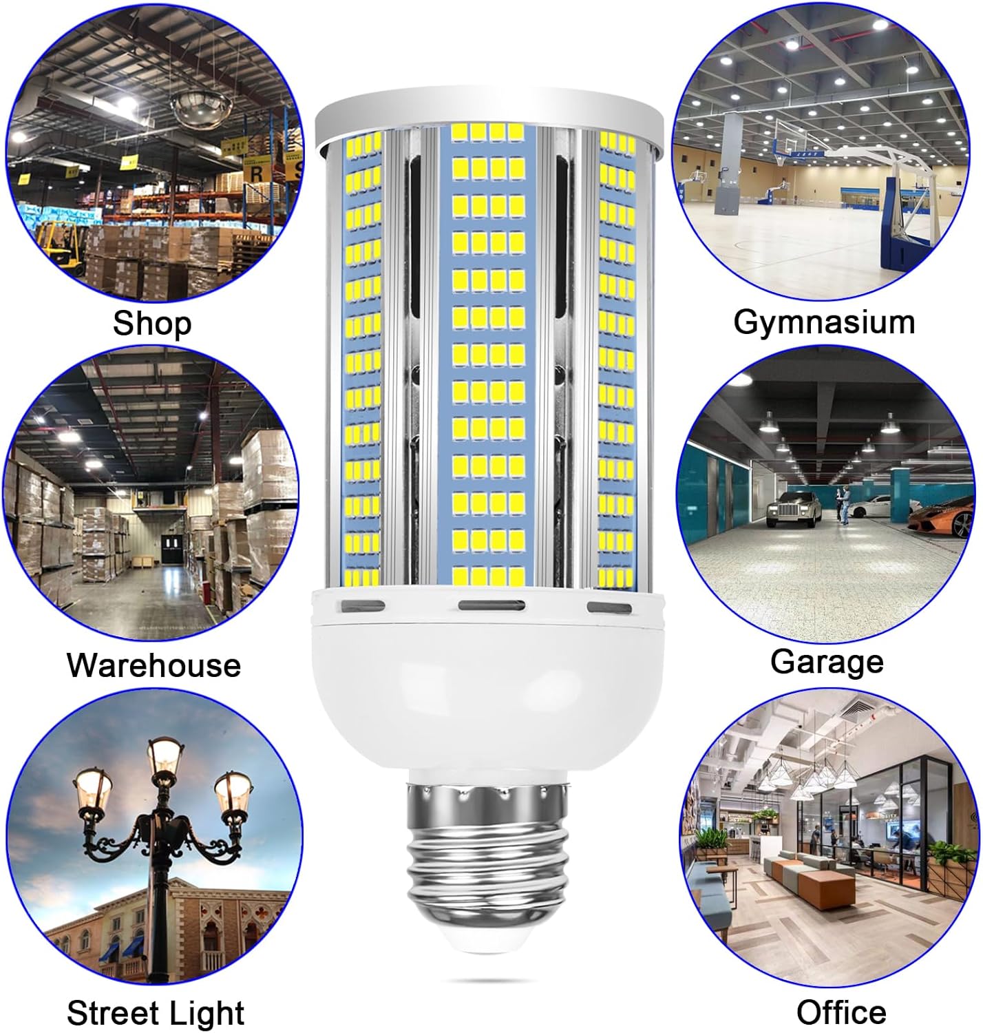 Paquete de 2 bombillas LED equivalentes a 400 W, 6000 lúmenes, 6000 K, luz diurna, 50 W, lámpara LED de maíz, base media E26E27 para garaje,