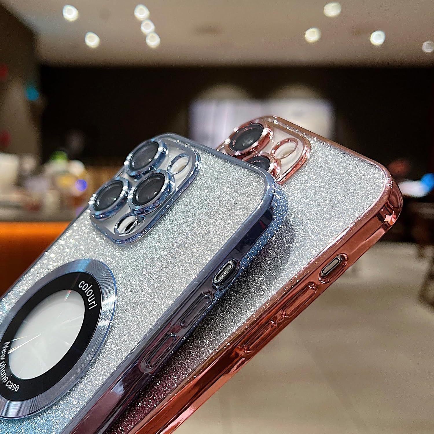 ZXDK Funda magnética con purpurina para iPhone 13 Pro Max, compatible con MagSafe con protector de cámara, funda suave y brillante de lujo, bonita y