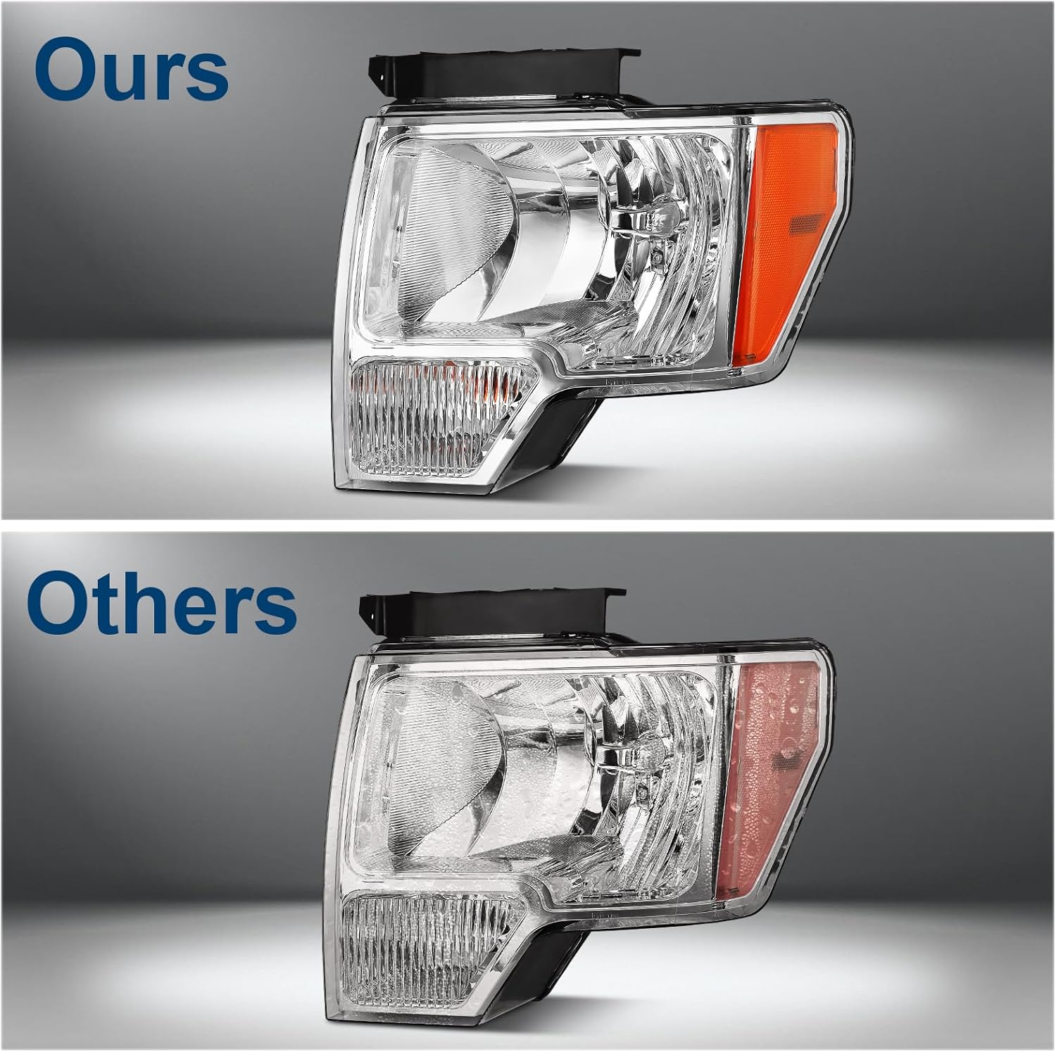 telpo Conjunto de faros delanteros antivaho para Ford F150 2009-2014 2009 2010 2011 2012 2013 2014 (reflector ámbar con carcasa cromada)
