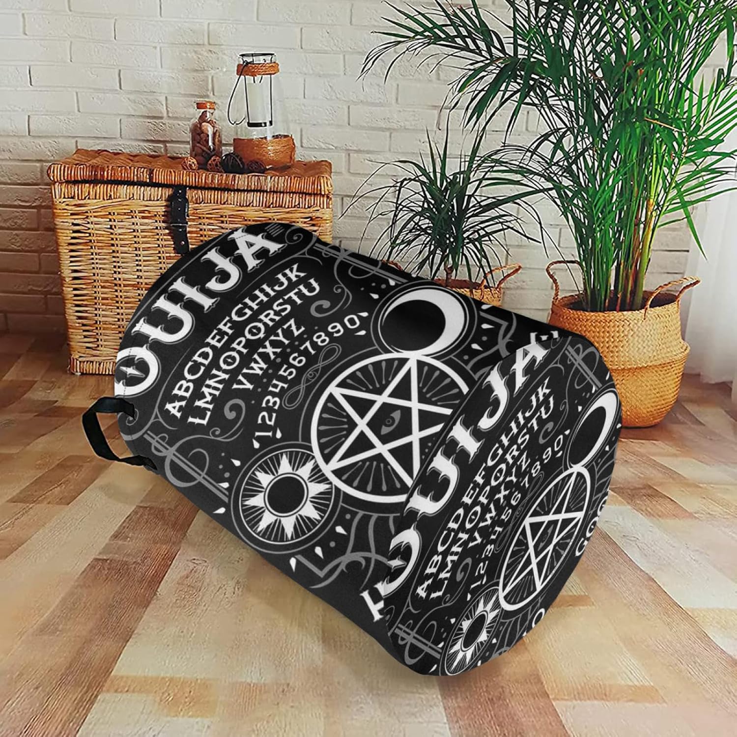 Cesta de lavandería con letreros de hojalata Ouija Spirit Board Ouija, cesta de almacenamiento plegable para baño, habitación, decoración del hogar