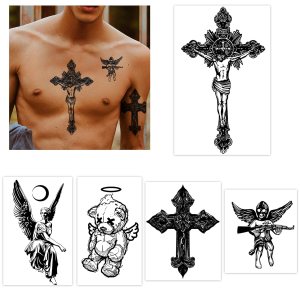 INKARTLINK 5 hojas de tatuaje temporal, tatuaje semipermanente, dura 1-2 semanas, dedicado a hombres adultos reflexivos, fe en Dios, tatuaje cruzado INKARTLINK 5 hojas de tatuaje temporal, tatuaje semipermanente, dura 1-2 semanas, dedicado a hombres adultos reflexivos, fe en Dios, tatuaje cruzado