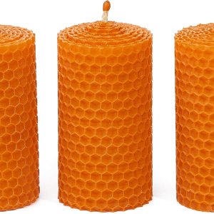 Juego de velas de cera de abeja naranja. 3 velas de pilar de cera de abeja de colores con aroma a miel natural y dije de panal hecho a mano para Juego de velas de cera de abeja naranja. 3 velas de pilar de cera de abeja de colores con aroma a miel natural y dije de panal hecho a mano para