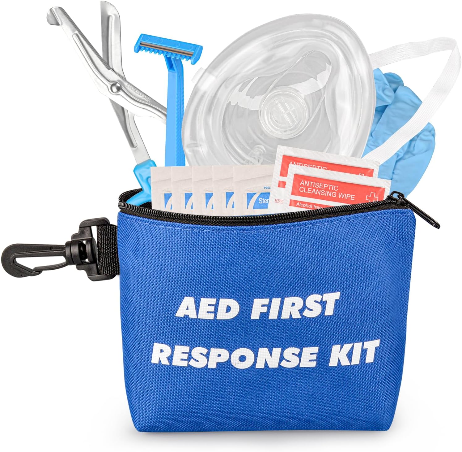 Kit de primeros auxilios AED con máscara de rescate de RCP, maquinilla de afeitar desechable, tijeras de trauma EMT, guantes, almohadillas de gasa,