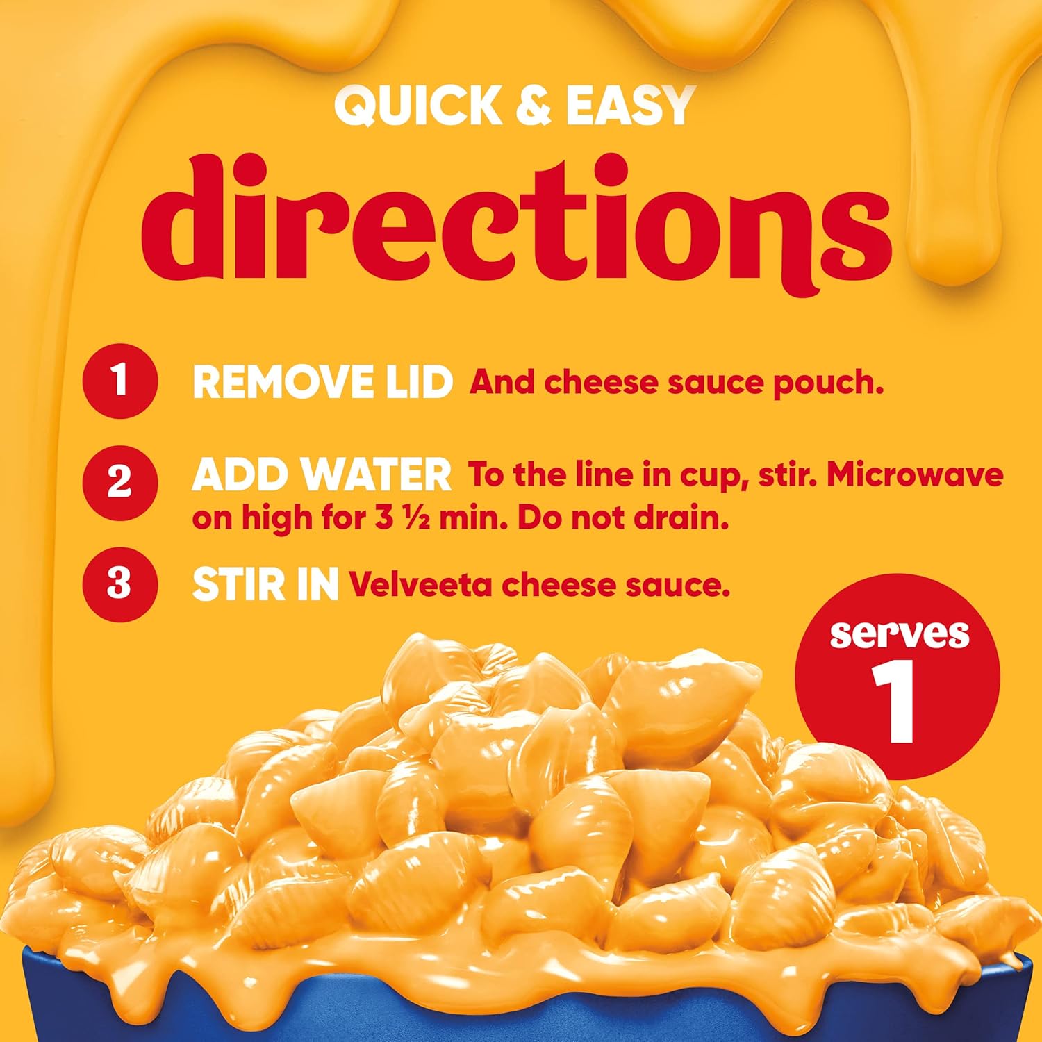 Velveeta Original Easy Mac Shells and Cheese- Taza grande (8 tazas para microondas)