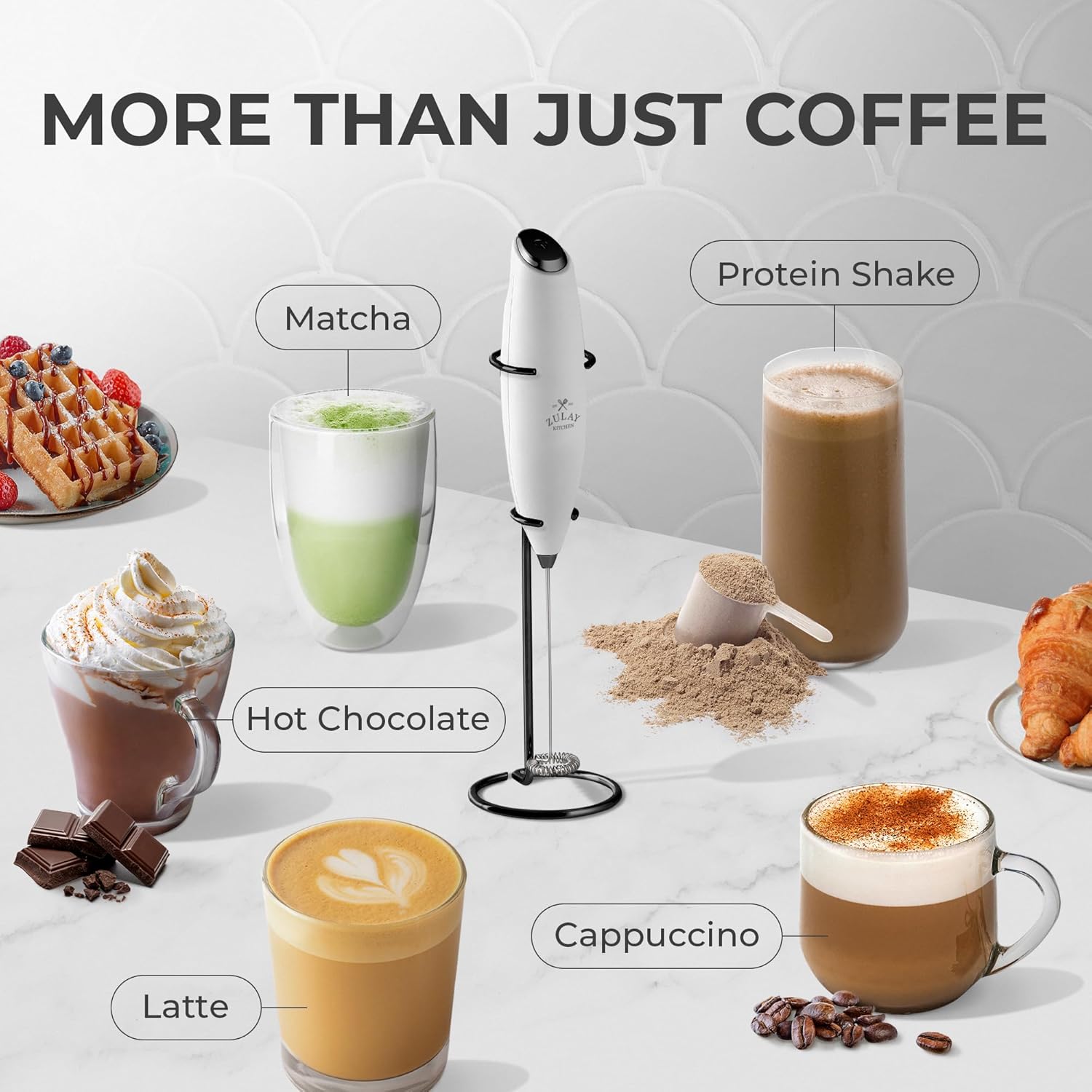 Zulay – Potente espumador de leche de mano para lattes, mezclador de bebidas para café, mini espumador para capuchino, frappé, matcha, chocolate
