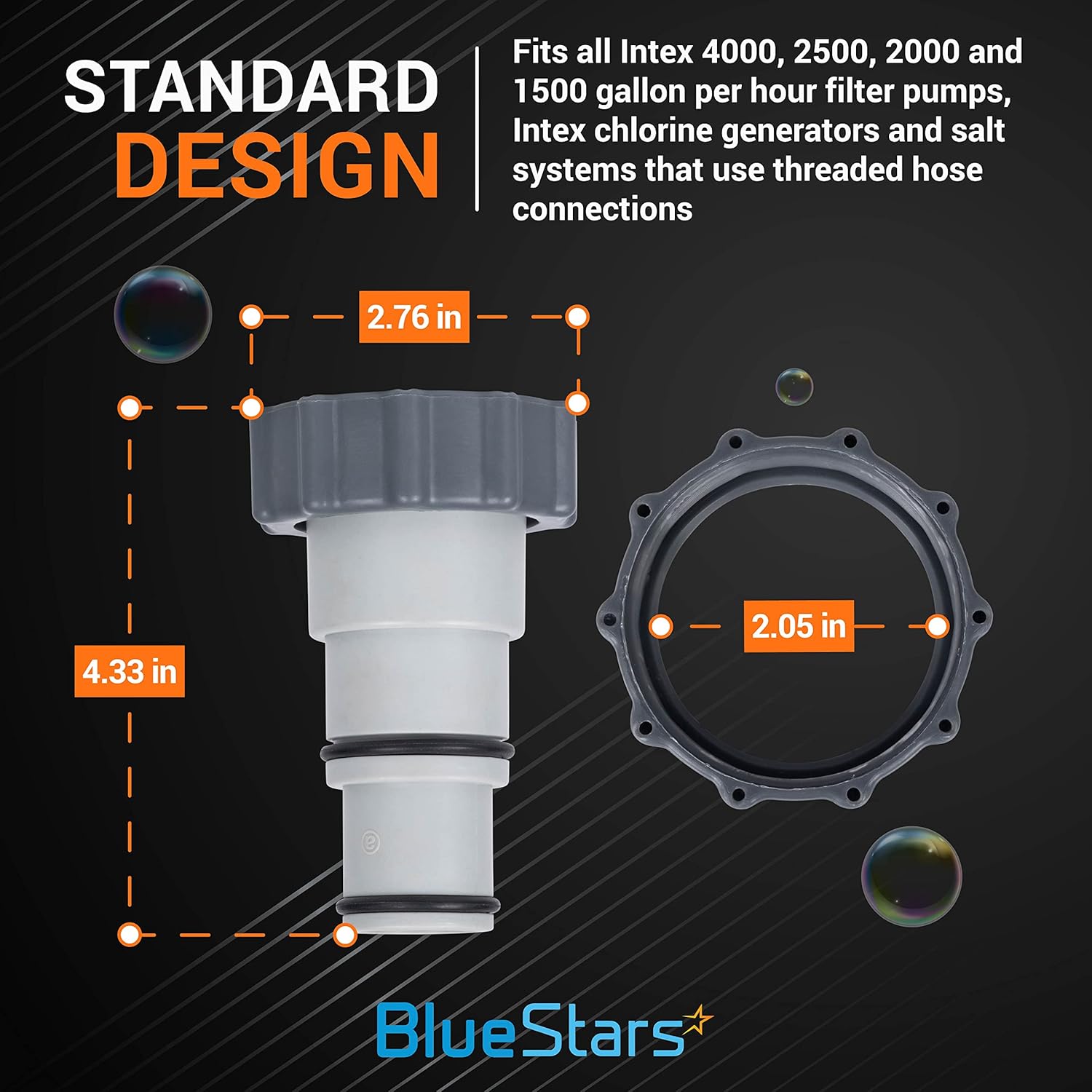 BlueStars – Adaptador de manguera con pieza de repuesto para collar, ajuste exacto para Intex Fit para bombas de conexión roscadas, convierte