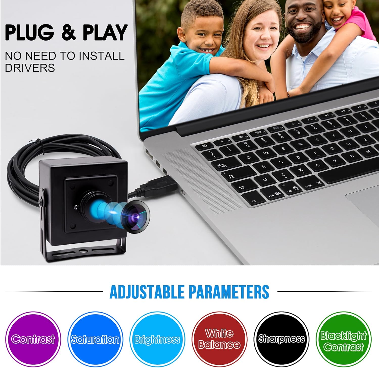 ELP Mini cámara de seguridad USB de aluminio con lente ojo de pez gran angular de 170 grados, cámara Lightburn USB2.0 para seguridad en el hogar y