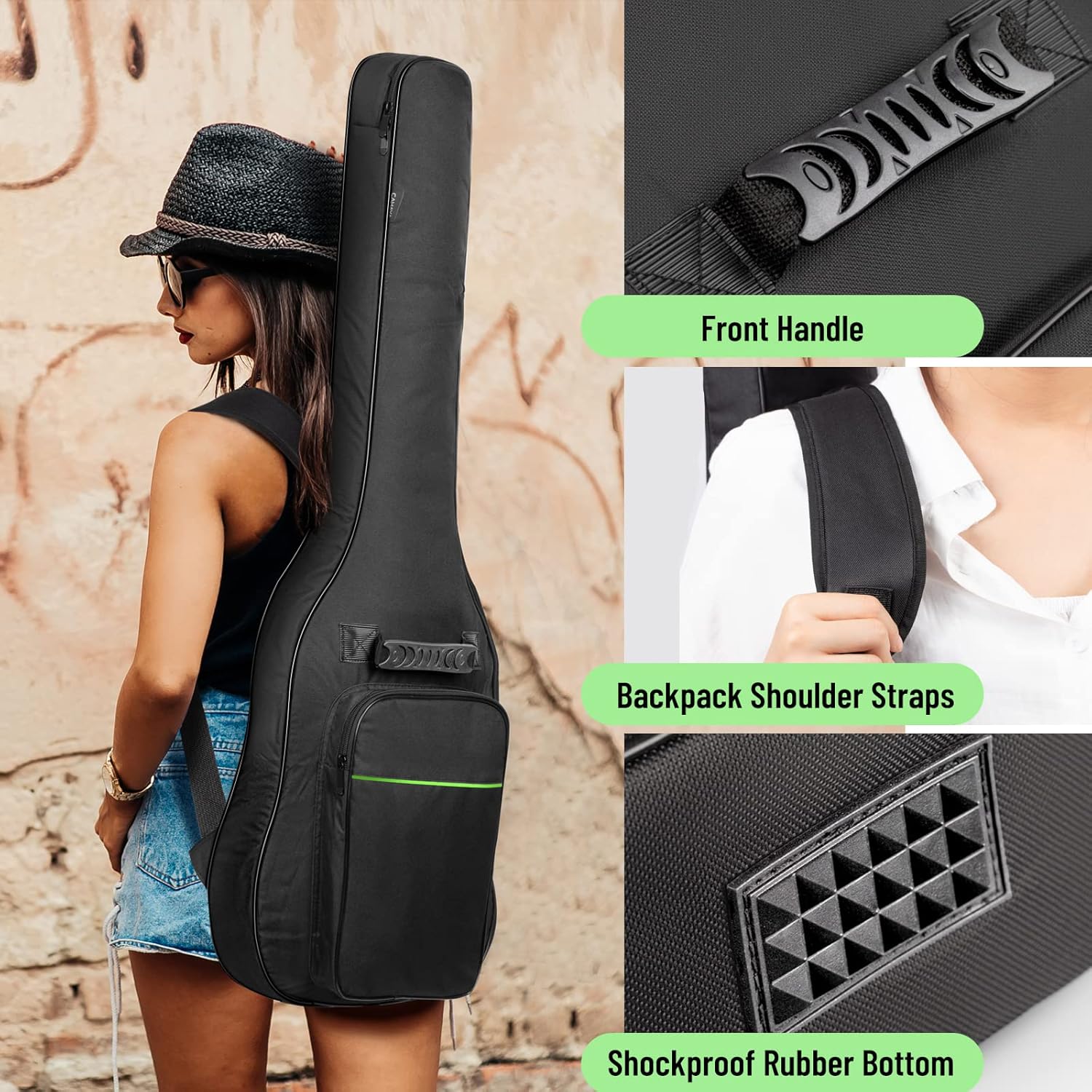 CAHAYA Bolsa de guitarra eléctrica Bolsa de concierto 0.3 pulgadas de espesor acolchado mochila suave guitarra eléctrica caso verde CY0293
