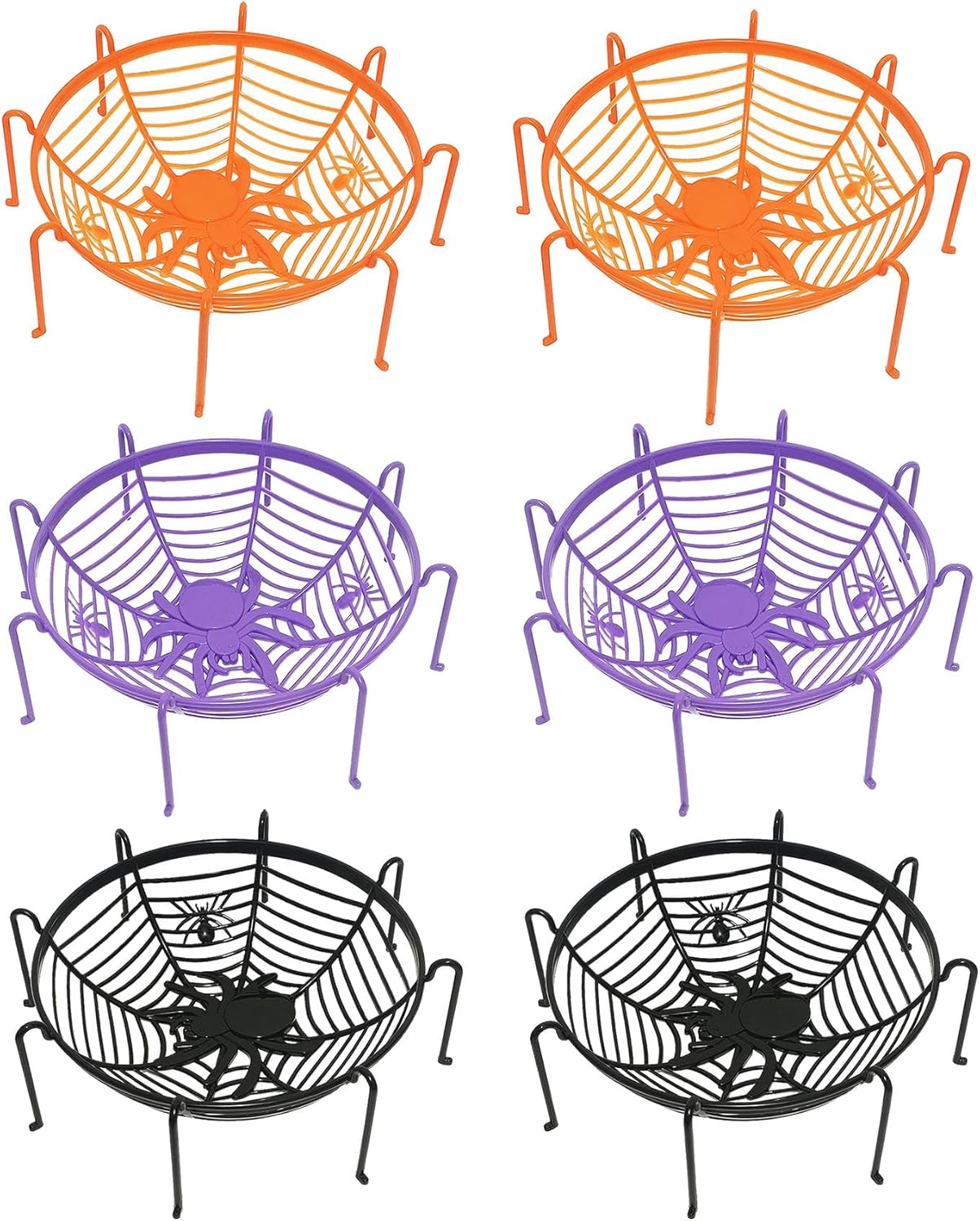 Paquete de 6 tazones para dulces de Halloween con forma de araña, cuencos espeluznantes para servir dulces grandes, de plástico de alta calidad para