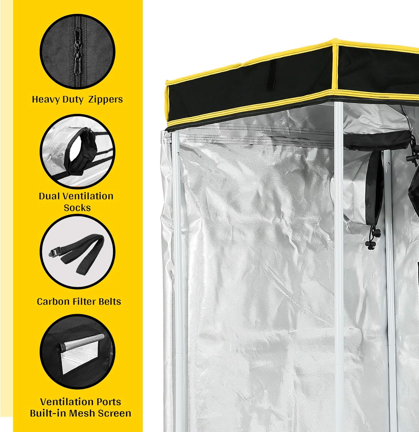 VTH – Tienda de cultivo hidropónico Mylar resistente al agua, 24 x 24 x 48 pulgadas, reflectante, para jardín, habitación oscura con ventana de