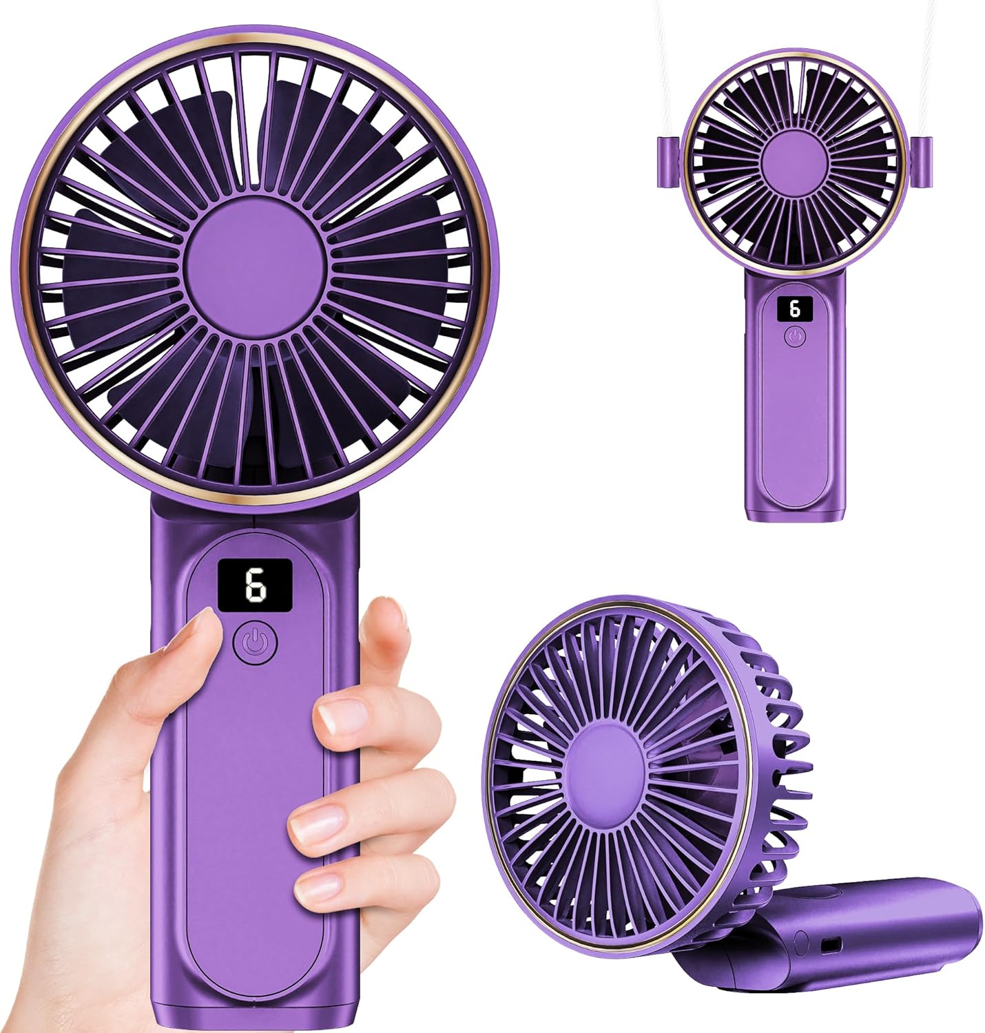 Ventilador de mano, ventilador portátil, ventilador personal recargable por USB de 4000 mAh, mini ventilador de escritorio plegable de 180, 6