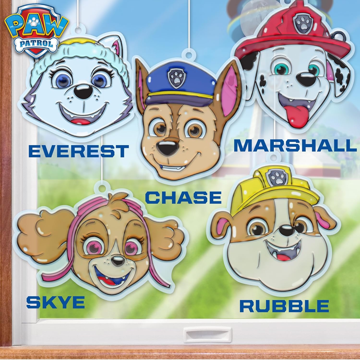 Arte de ventana de Paw Patrol, hace 5 atrapasoles de escombros de la Patrulla Canina, Everest, Marshall, Chase, Skye, atrapasoles de la Patrulla