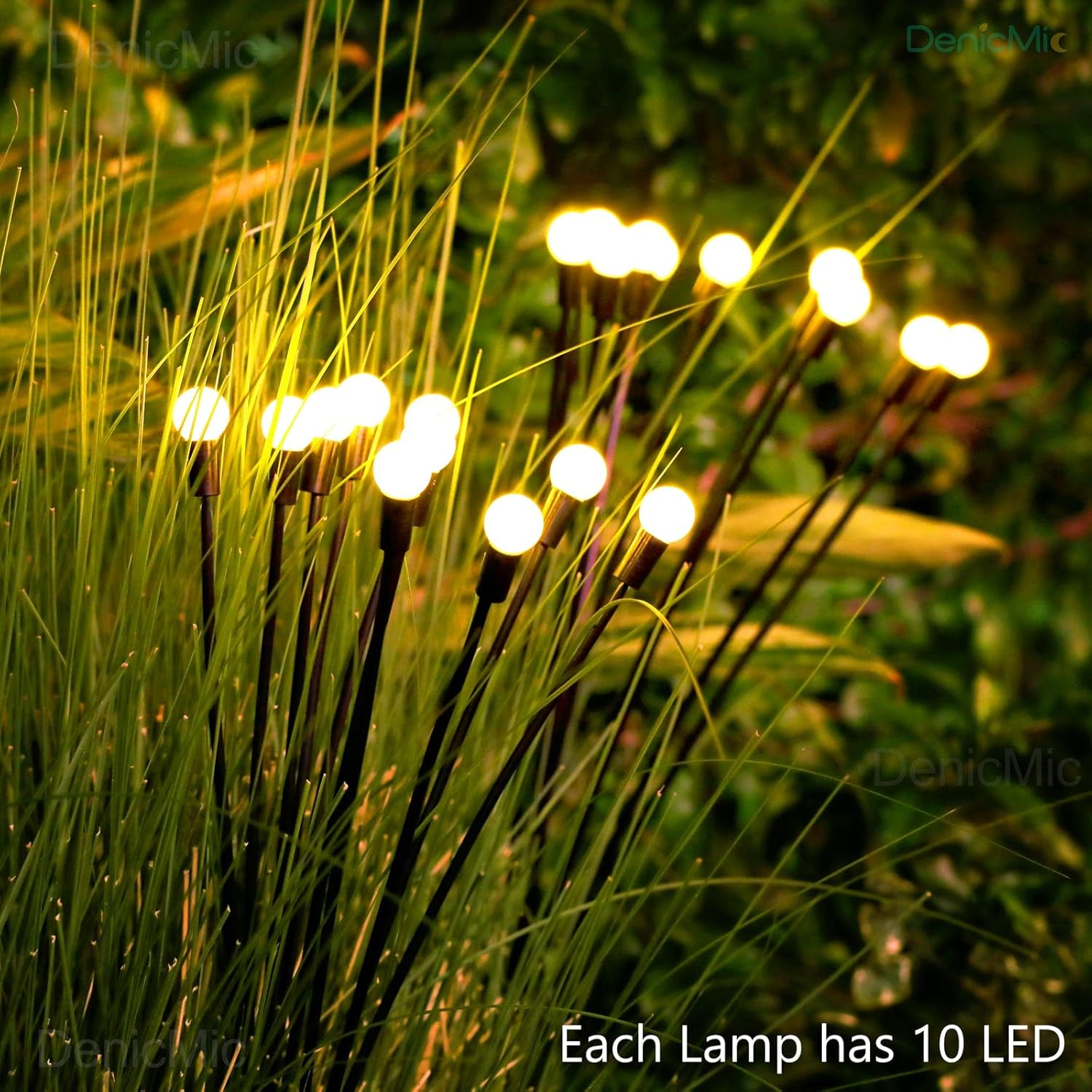 DenicMic Luces solares de jardín al aire libre, 10 luces LED solares de luciérnaga con alambre de cobre altamente flexible, luces solares