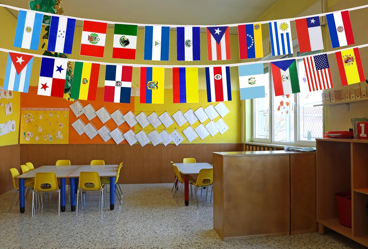 Banderas de cuerda para decoración de América Latina, 22 banderas de países de habla española, banderines para decoración de eventos del mes de la