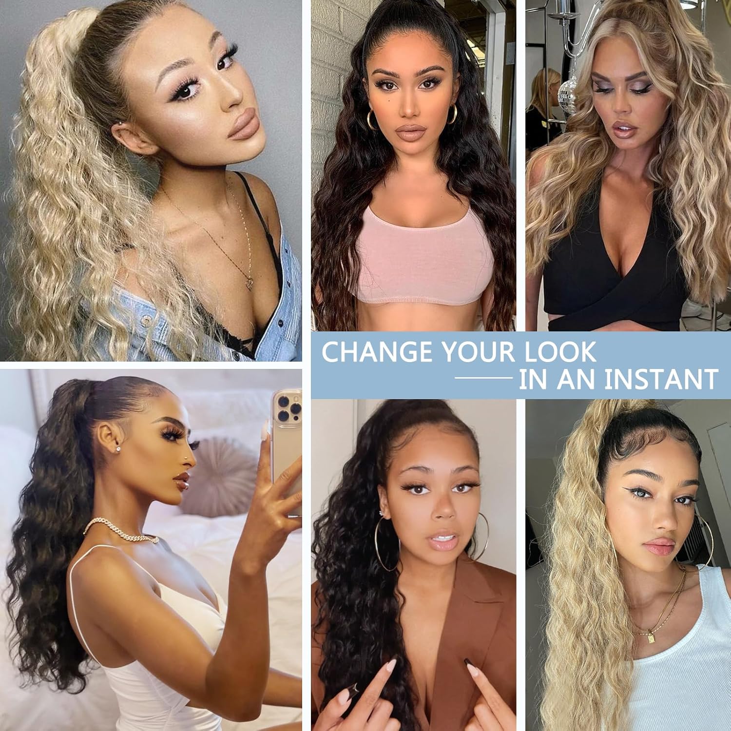 Cola de caballo rizada con cordón para mujer, de 32 pulgadas de largo, sintético, natural, ondulado, con clip, extensiones de cabello esponjoso,