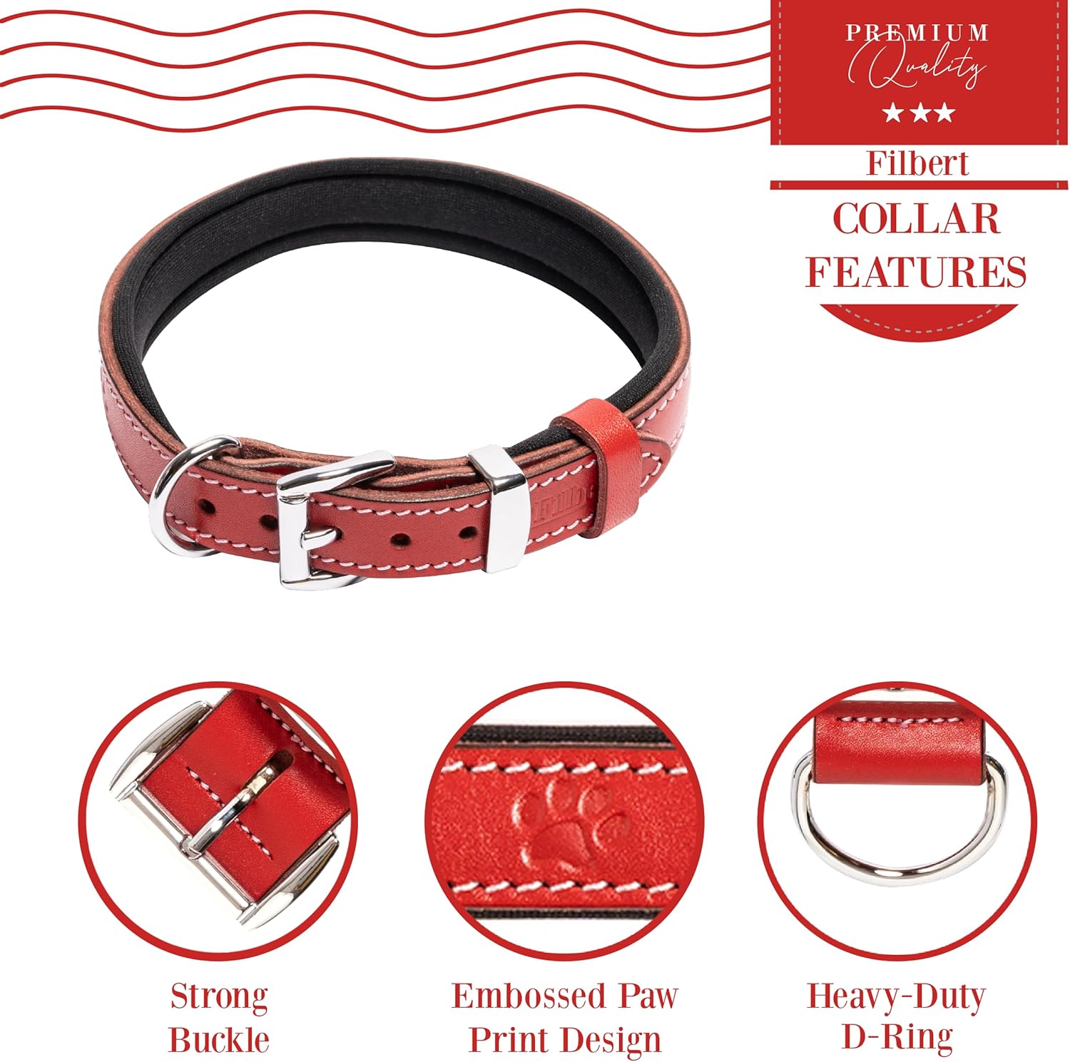 Filbert Collar de cuero plano para perro con hebilla para perros grandes, medianos y perros pequeños, collar de cuero genuino para perros, collar de