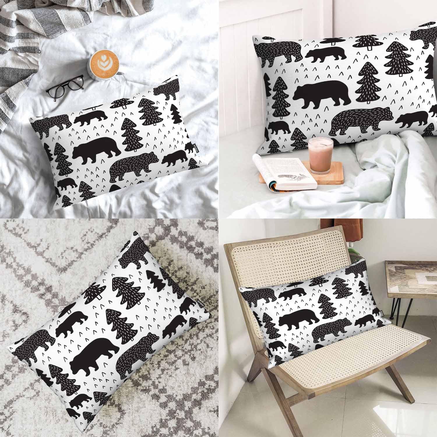 AOYEGO Woodland Bears – Funda de almohada rústica de oso grizzly de montaña, decoración del hogar, fundas de cojín para sofá, dormitorio, sala de