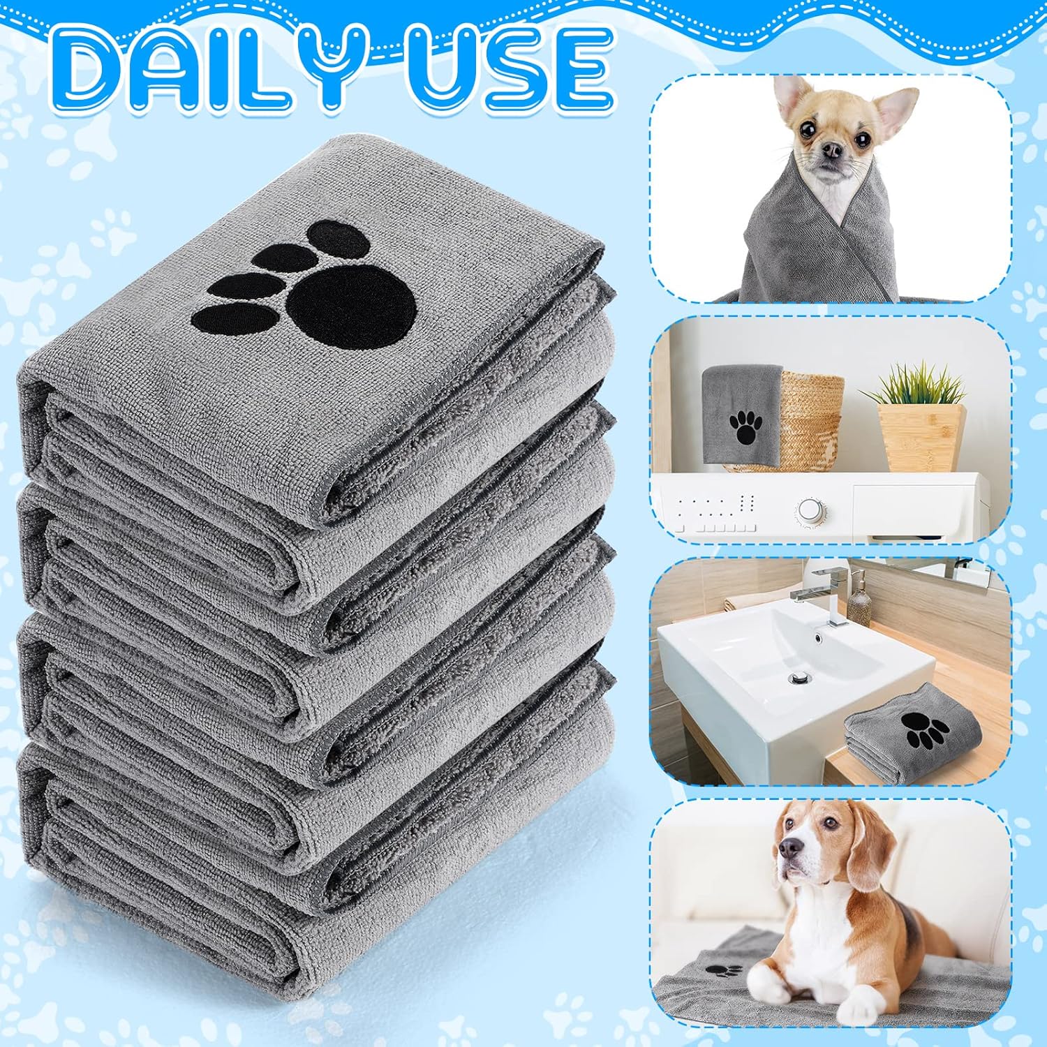 Chumia Paquete de 4 toallas absorbentes de aseo para mascotas, toallas para secar perros, toallas de microfibra suave de secado rápido, toalla de