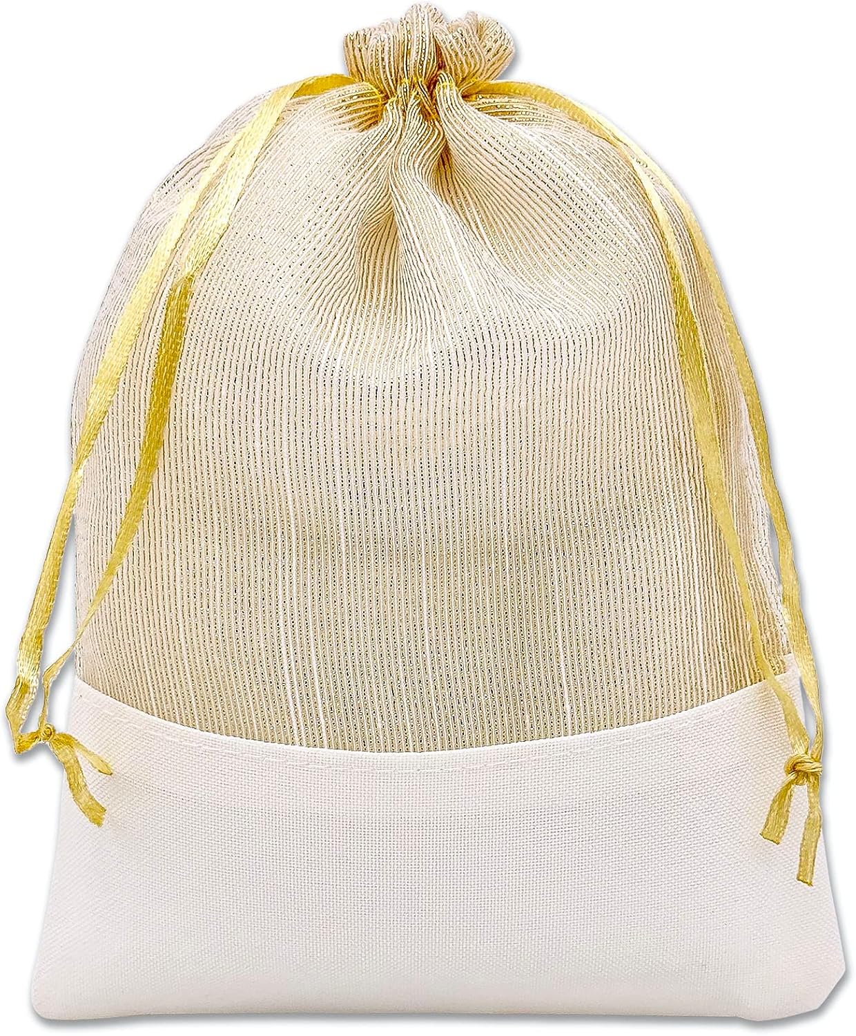 TheDisplayGuys For Your Modern Living Paquete de 24 bolsas de regalo de organza de lino y oro con cordones (grandes 5 12 x 8), recuerdos de fiesta,