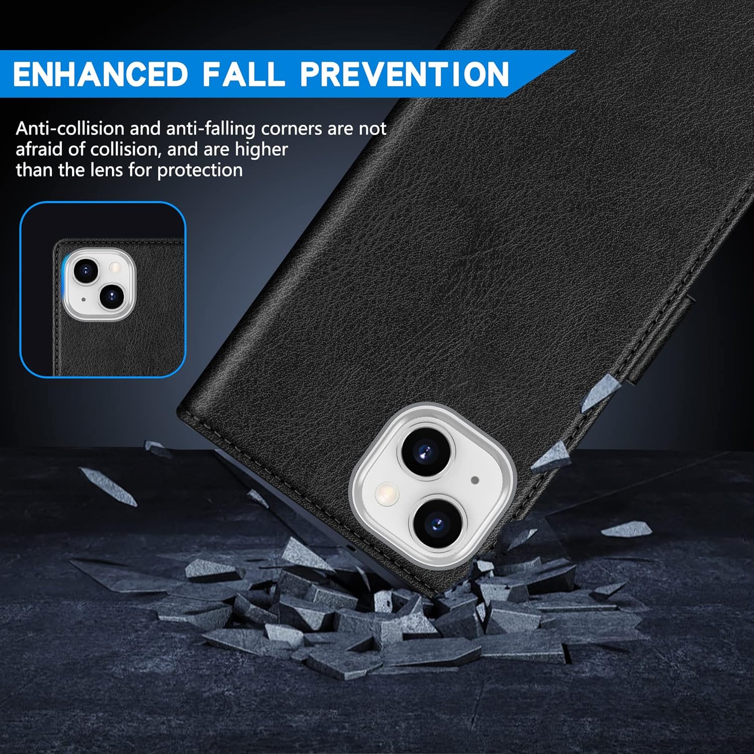 ZZXX Funda tipo cartera para iPhone 14 Plus con bloqueo RFID, ranura para tarjetas, función atril, cierre magnético, funda protectora de cuero