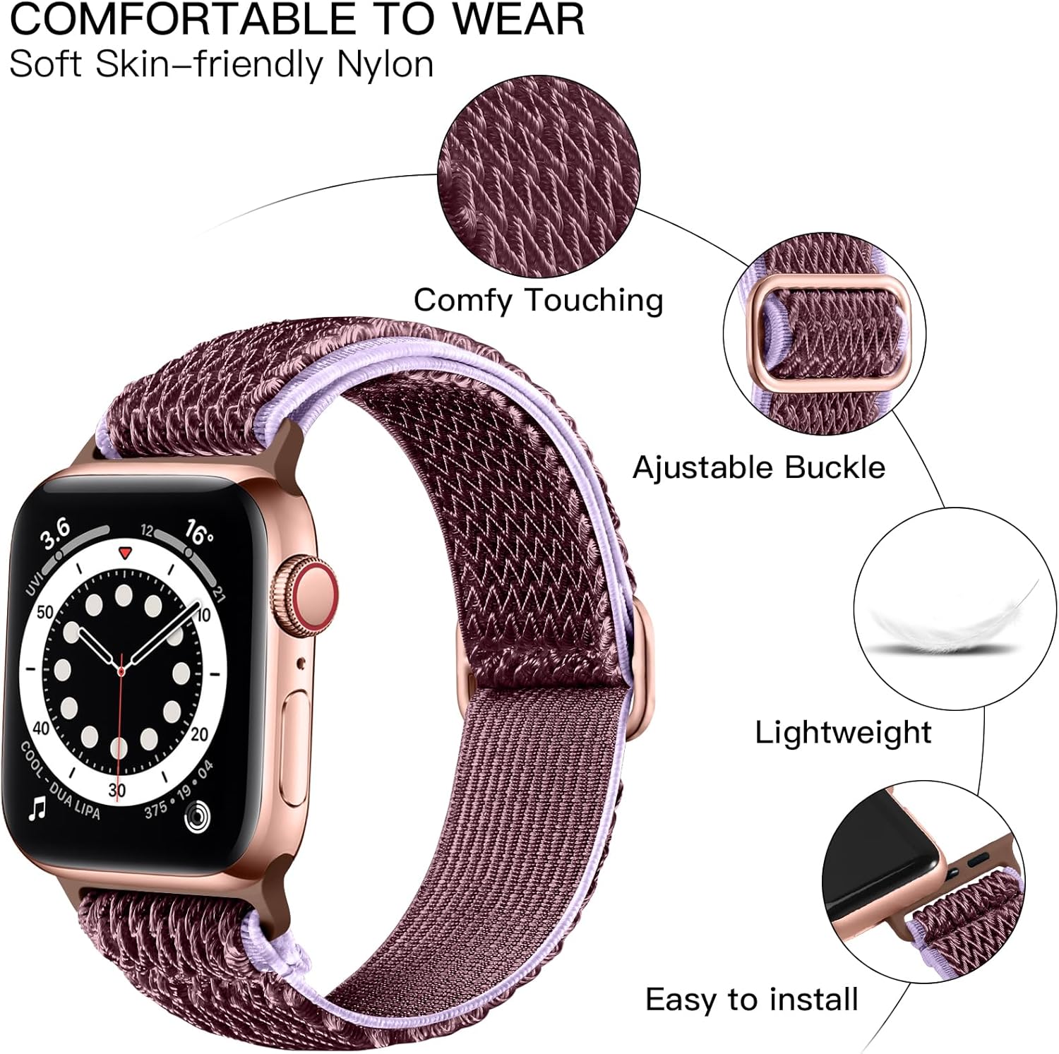 Lerobo Correa elástica de nailon para reloj Solo Loop, compatible con Apple Watch Series 1-9, SE, Ultra 38404142441.772 in, correa de repuesto