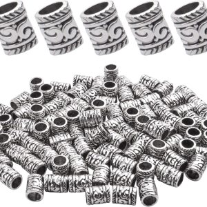 BronaGrand 100 cuentas espaciadoras de plata antigua, cuentas de agujero grande, cuentas de tubo hueco para pulseras y collares de bricolaje BronaGrand 100 cuentas espaciadoras de plata antigua, cuentas de agujero grande, cuentas de tubo hueco para pulseras y collares de bricolaje