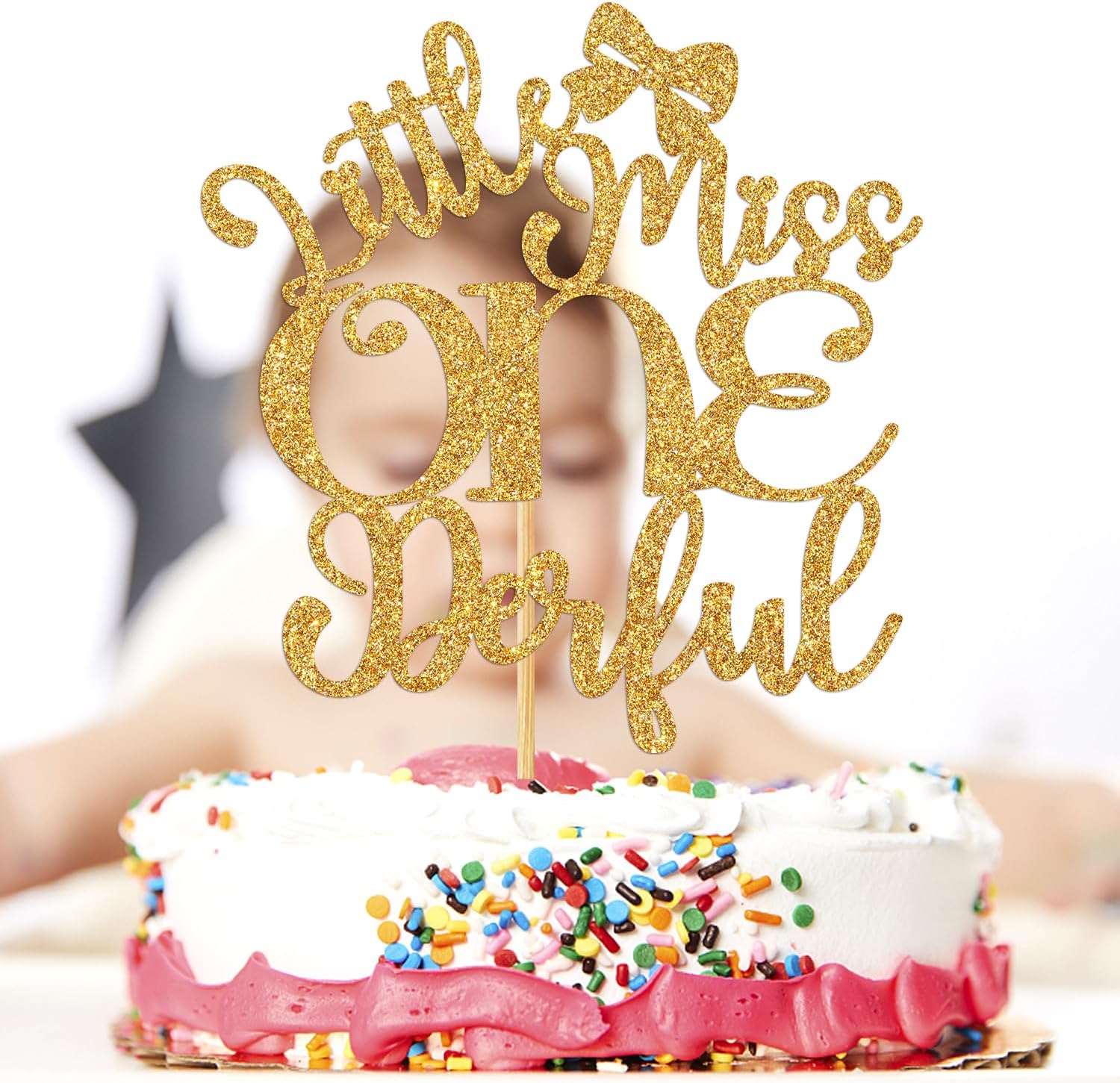 Decoración para pastel de Miss Onederful con purpurina dorada, decoración de pastel de primer cumpleaños para niñas de 1 año, suministros de