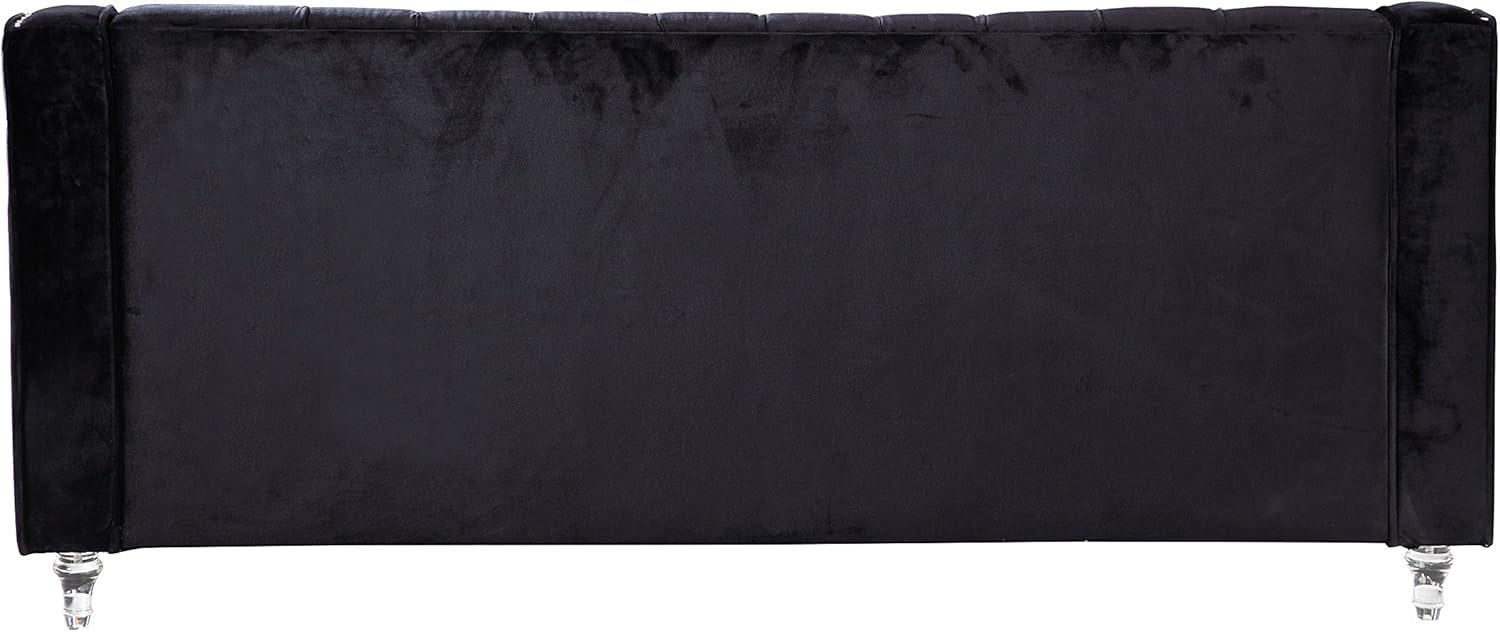 Sofá de terciopelo negro Dylan con cabeza de clavo plateado Trim Round Acrylic Feet Sofa