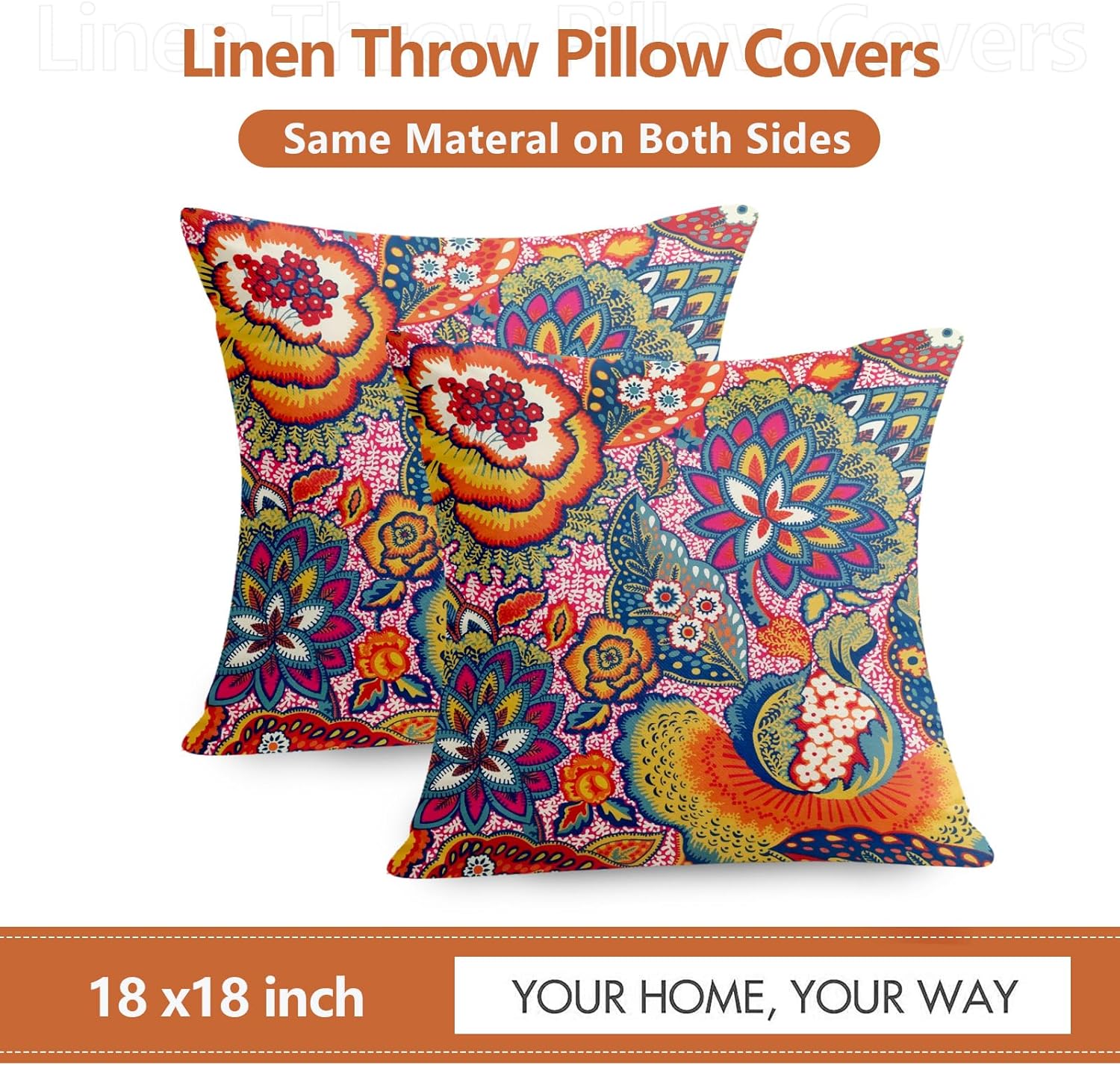 FUIAOIUE Juego de 2 fundas de almohada bohemias, coloridas fundas de almohada florales abstractas de 18 x 18 pulgadas, fundas de almohada suaves