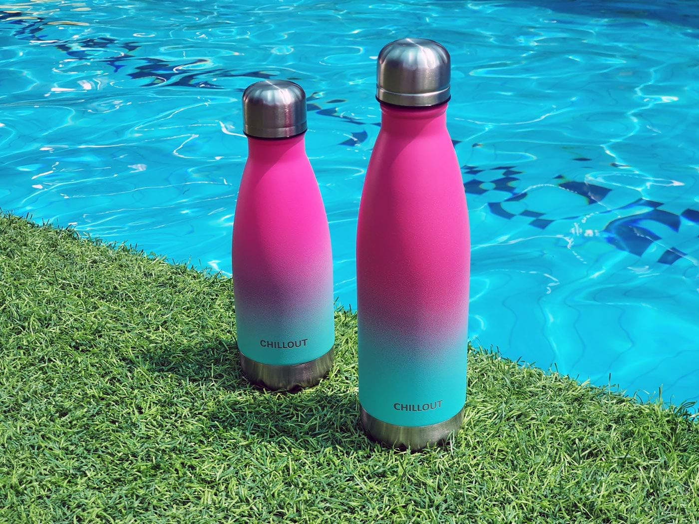 CHILLOUT LIFE – Botella de agua infantil. de acero inoxidable para la escuela, con aislamiento de doble pared, en forma de botella de refresco,