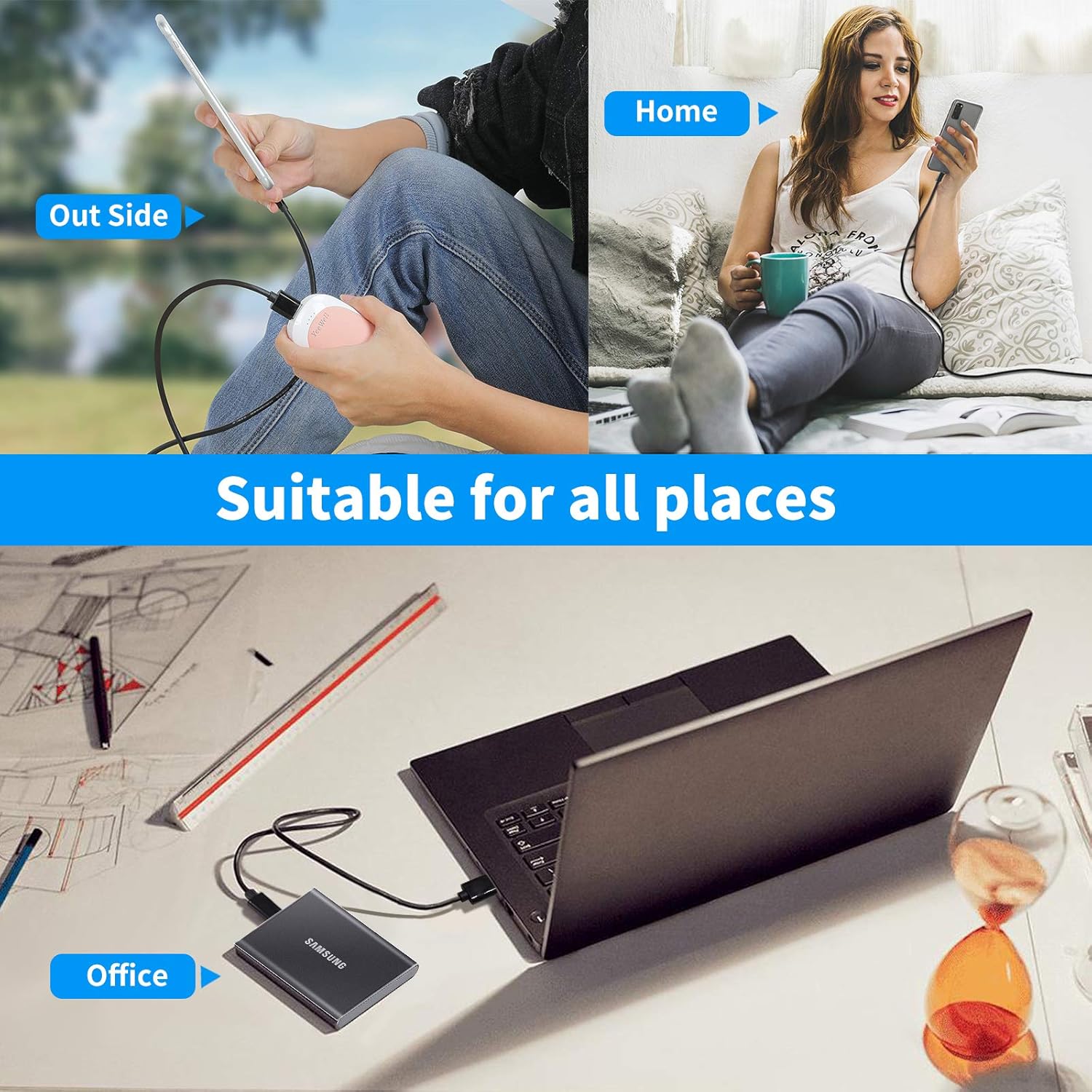 Cable USB C Android Auto de 10 Gbps de transferencia de datos 6 pies 2 unidades QC3.0 3A USB C cargador USB C USB 3.1 Gen2 Tipo C cable de carga