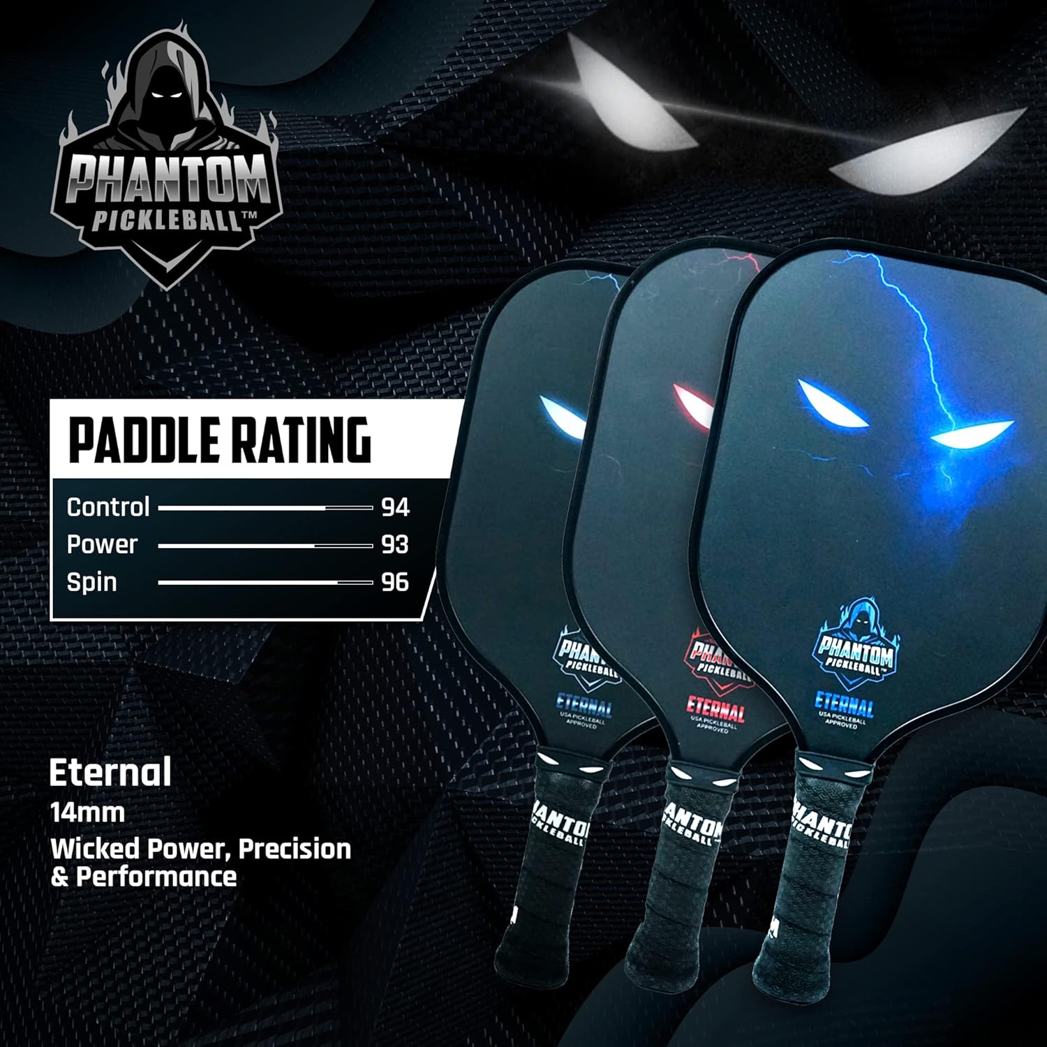 Phantom Eternal – Paleta de pickleball T700 de fibra de carbono de 0.551 in con cubierta de paleta de pickleball – Paletas de pickleball aprobadas