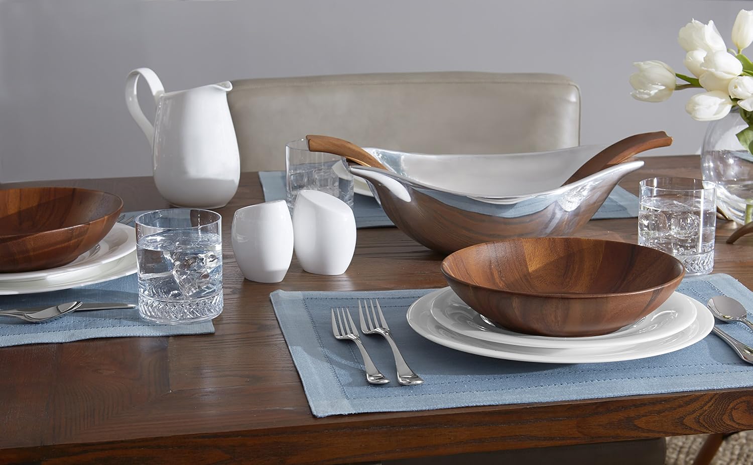 nambe Skye Collection – Platos de cerámica para ensalada de cupé, plato blanco para servir, cena, aperitivos y postres, platos redondos de porcelana