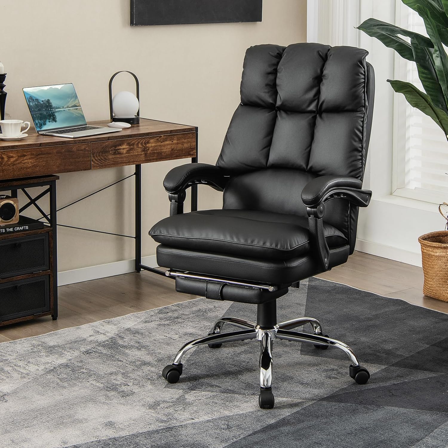 Silla de oficina con reposapiés, silla de oficina ejecutiva reclinable, silla de oficina en casa, silla de escritorio cómoda de gestión para