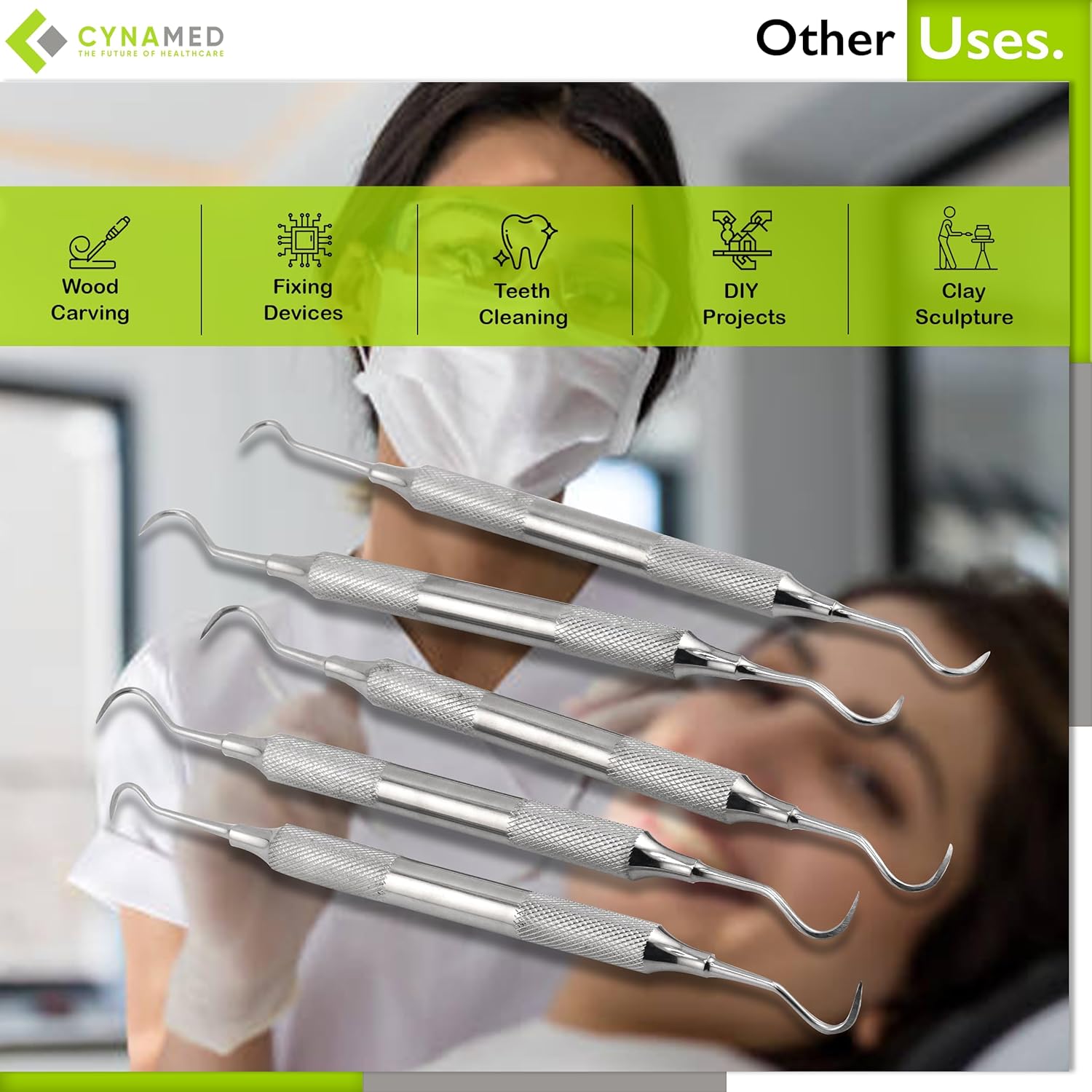Sert of 5 Cynamed Jacquette Dental Scalers – Mango Hueco Doble Extremo Periodental Premium Instruments