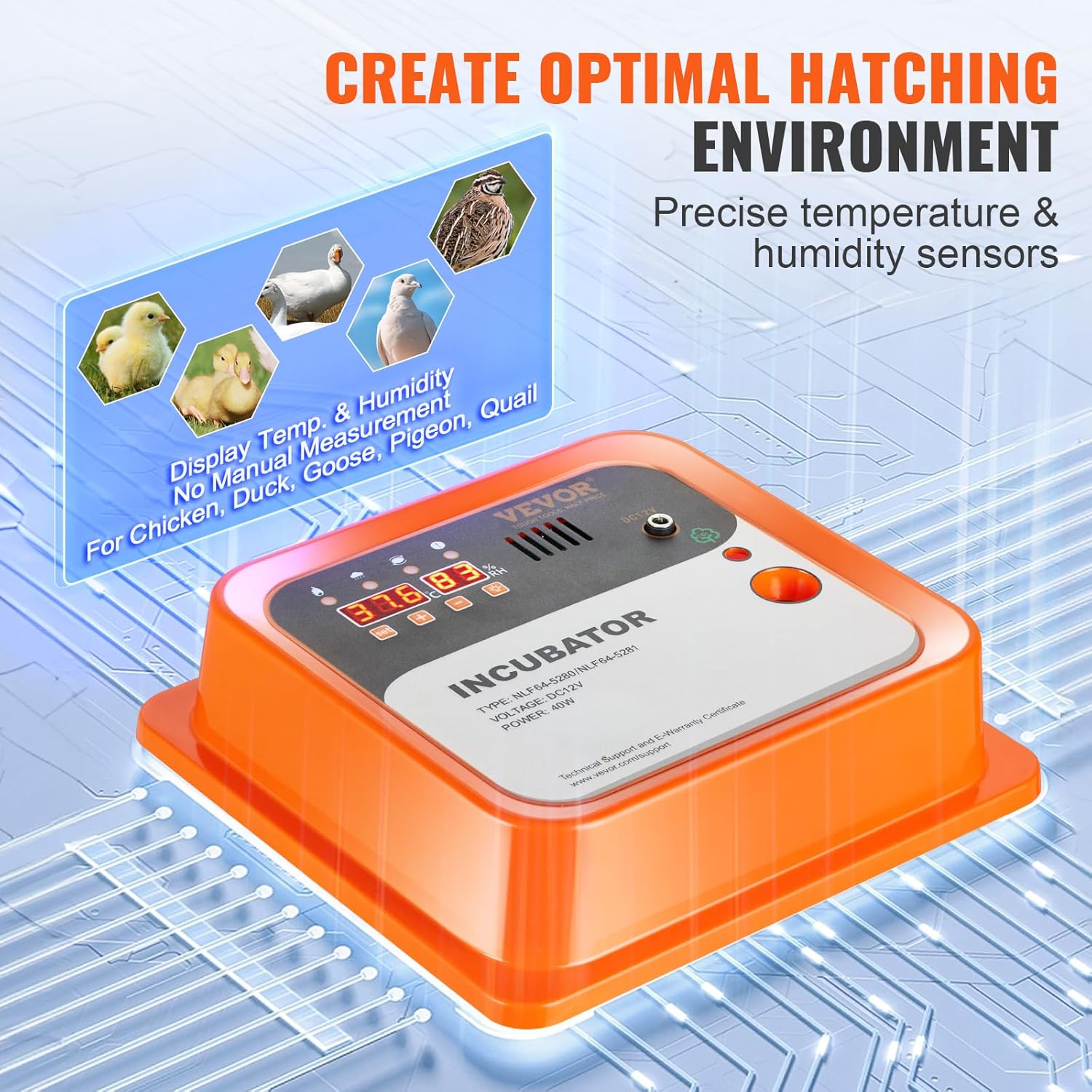 VEVOR 360 incubadoras para eclosionar, girador automático con control de temperatura y humedad, 12 huevos para criar aves de corral con carcasa