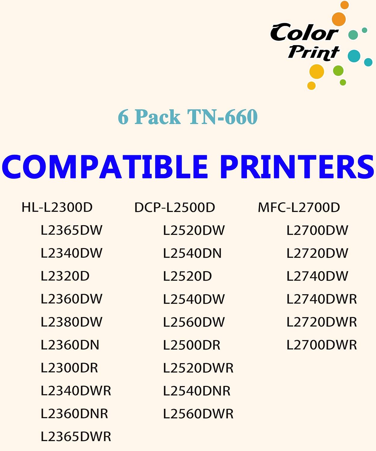 Cartucho de tóner compatible TN660 de repuesto para Brother TN-660 TN630 TN 660 para HL-L2300D L2365DW L2340DW L2320D L2360DW DCP-L2520DW