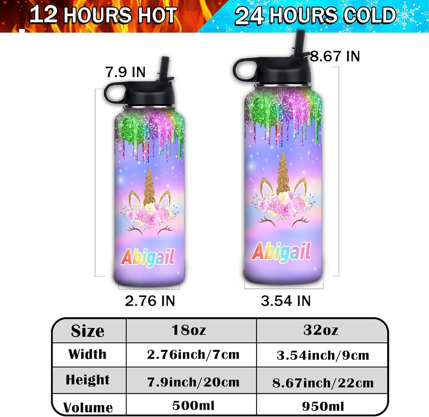 Botellas de agua personalizadas con tapa con pajilla, para hija, nieta, sobrina, amigos, botella de agua personalizada con monograma, taza de acero