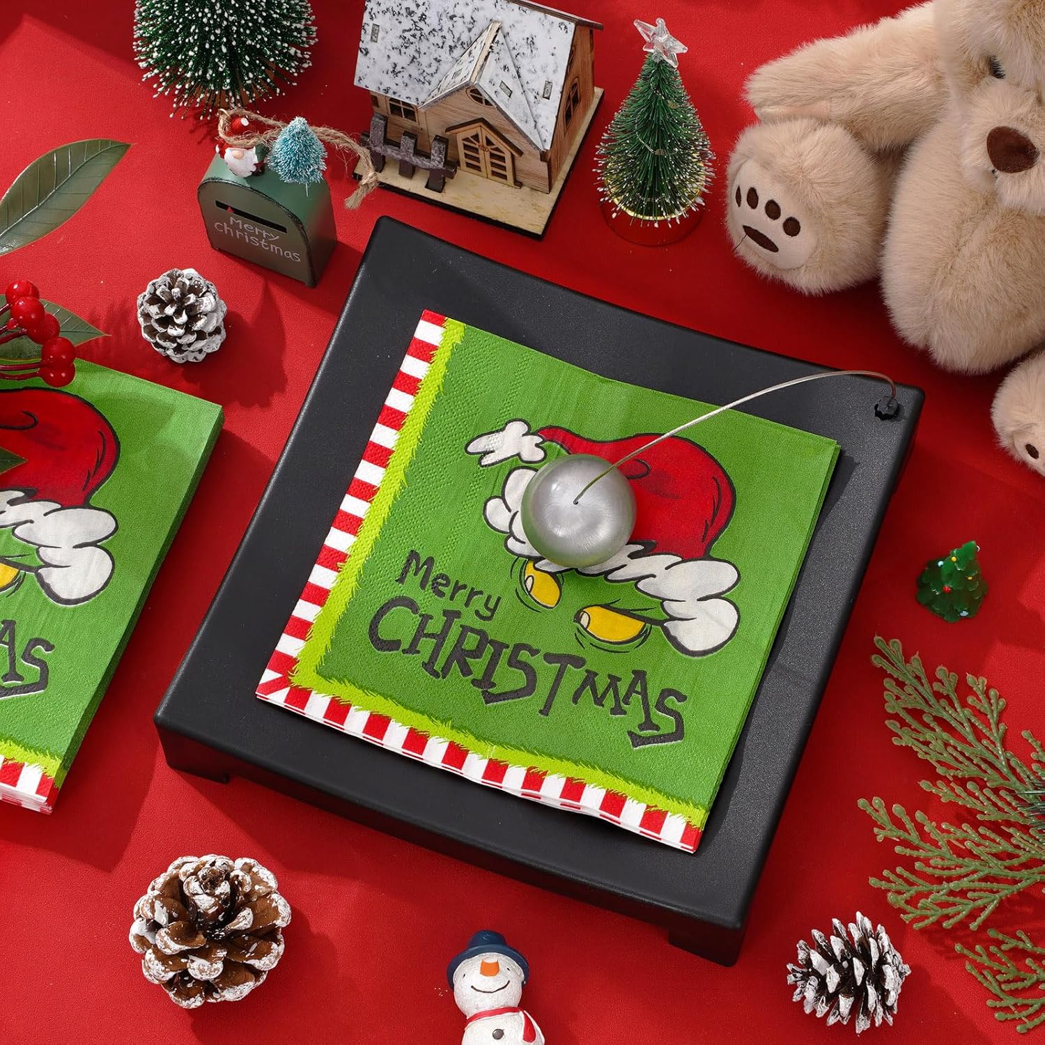 AnyDesign Paquete de 80 servilletas de papel de Feliz Navidad, divertidos personajes de dibujos animados, servilletas de almuerzo desechables verde