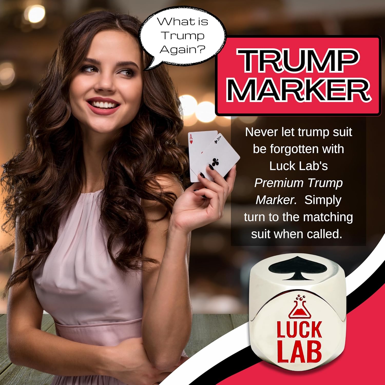 Luck Lab Marcadorindicador Trump de alta calidad, para usar con Euchre, Pinochle, Bridge y más, viene con bolsa de almacenamiento de terciopelo